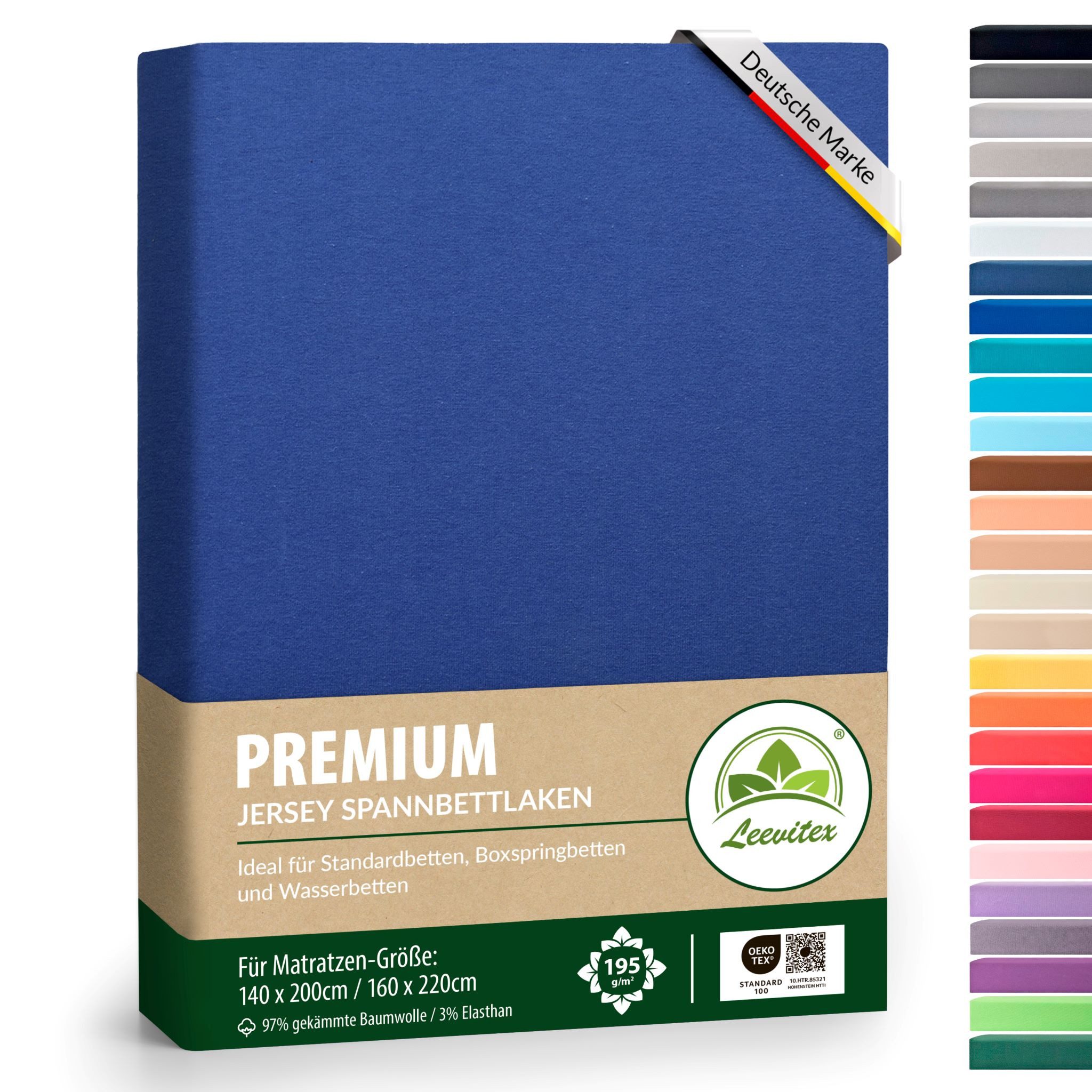 leevitex® Spannbettlaken Premium, verschiedene Größen, Stoffgewicht 195 g/m², 40 cm Steghöhe, Jersey-Elasthan, Gummizug: rundum, (1 Stück), verschiedene Farben, OEKO-TEX® STANDARD 100 zertifiziert