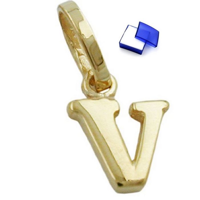 unbespielt Buchstabenanhänger Anhänger Buchstabe V aus 375 Gold 9 Karat 8 x 6 mm inklusive Schmuckbox Goldschmuck für Damen und Herren