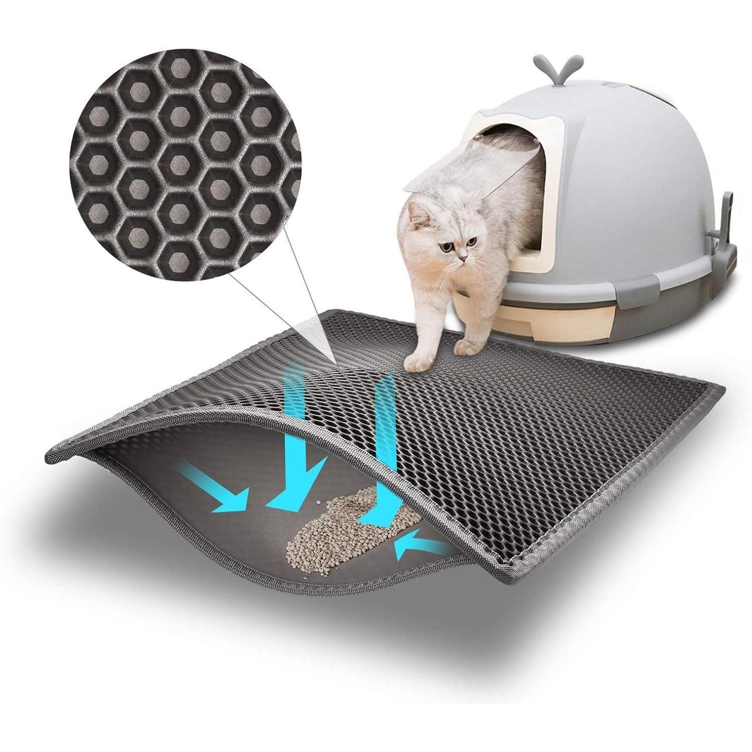 Pieviev Katzentoilette Katzenklo Matte Waben Design wasserdicht grau 61x38 cm