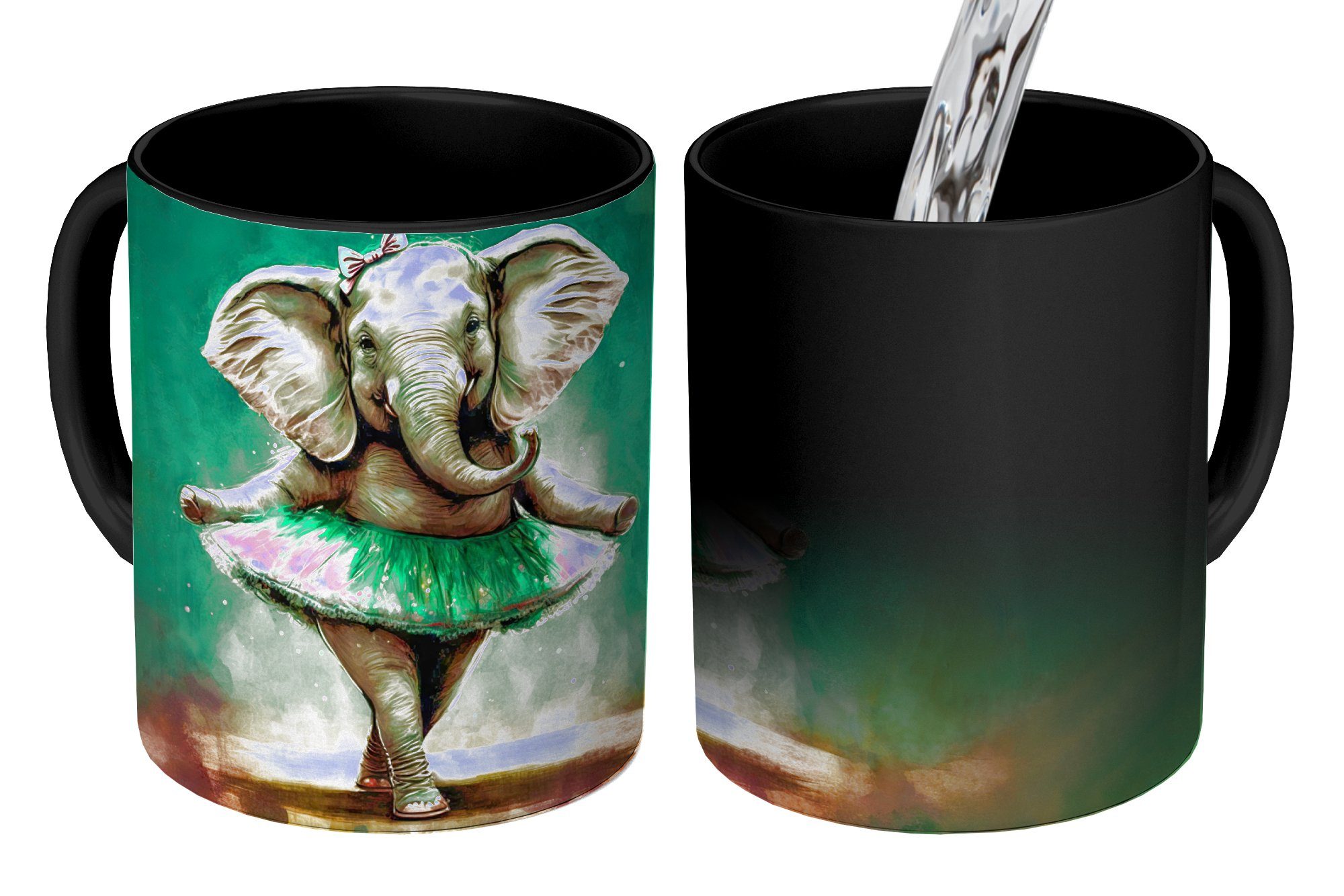 - Kaffeetassen, Ballerina Porträt Tasse Keramik, - Bogen Farbe - Kinder, - Elefant Teetasse, - Geschenk Zaubertasse, Farbwechsel, MuchoWow
