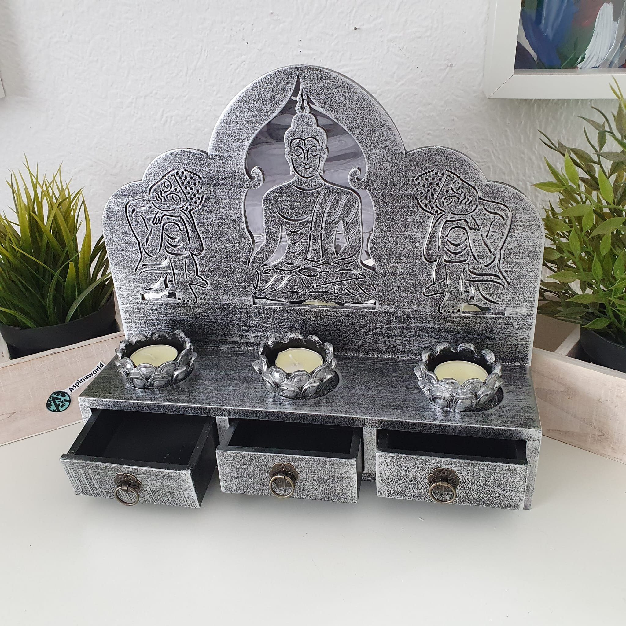 Aspinaworld Teelichthalter Buddha Schränkchen und Teelichthalter cm 27 im einem