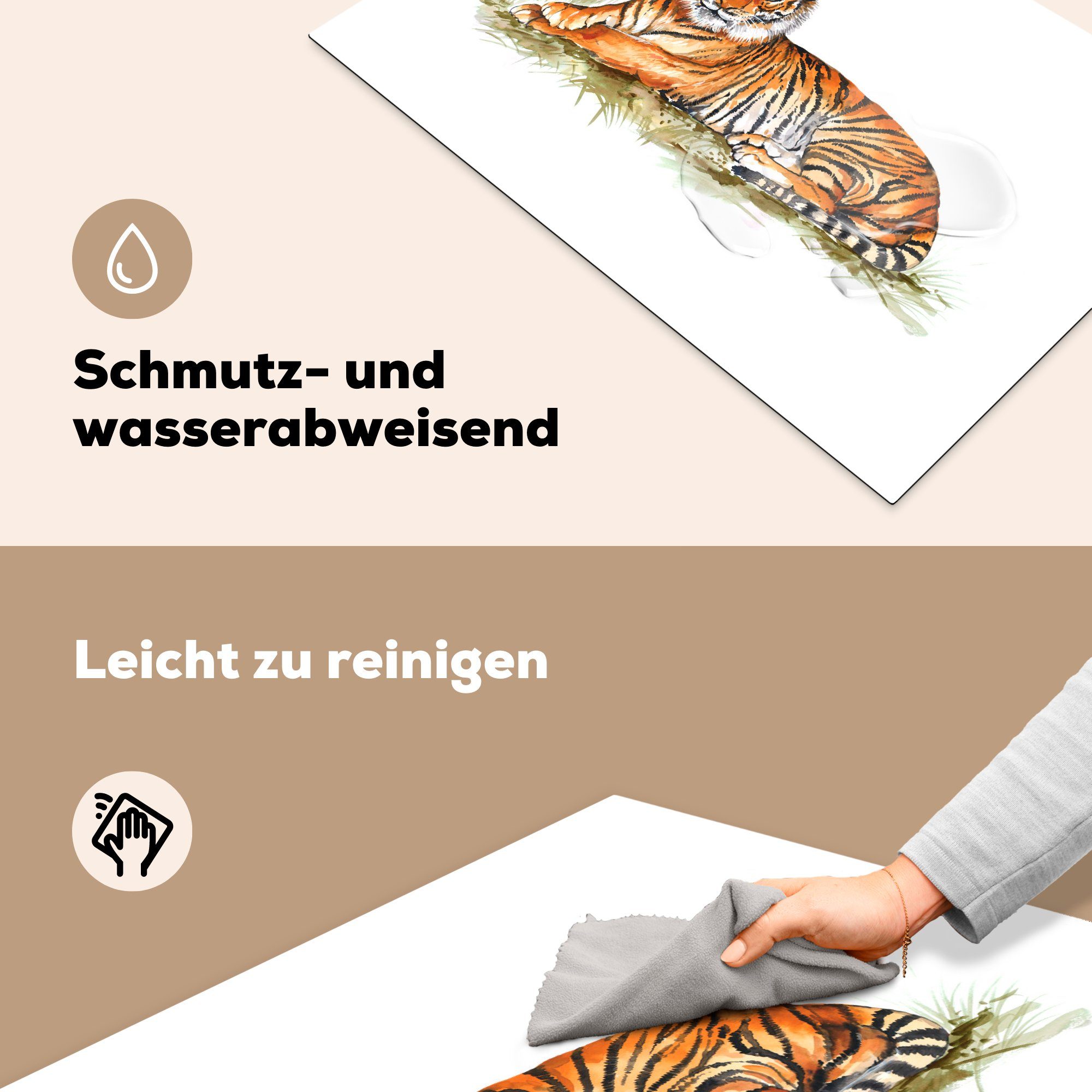 MuchoWow Herdblende-/Abdeckplatte Tiger - Gemälde die Ceranfeldabdeckung 81x52 Schutz (1 - für küche, cm, Orange, Induktionskochfeld tlg), Vinyl