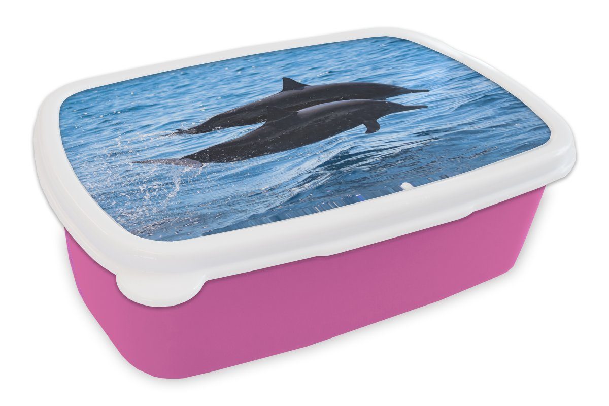 MuchoWow Lunchbox Delfin - Meer - Tier, Kunststoff, (2-tlg), Brotbox für Erwachsene, Brotdose Kinder, Snackbox, Mädchen, Kunststoff rosa