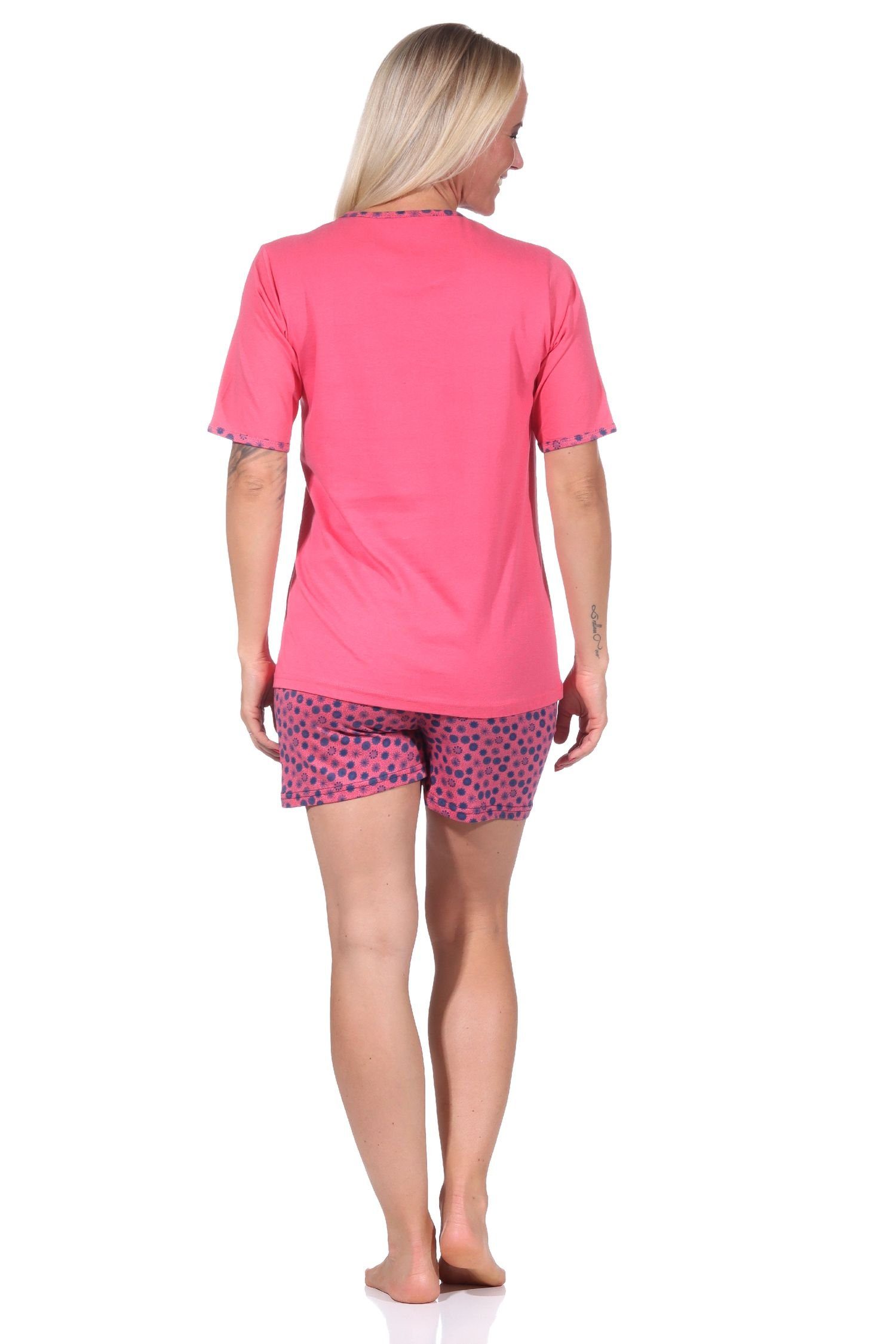 Pyjama Optik Hose Damen Shorty by pink in RELAX kurzer Normann kurzarm Schlafanzug und floraler