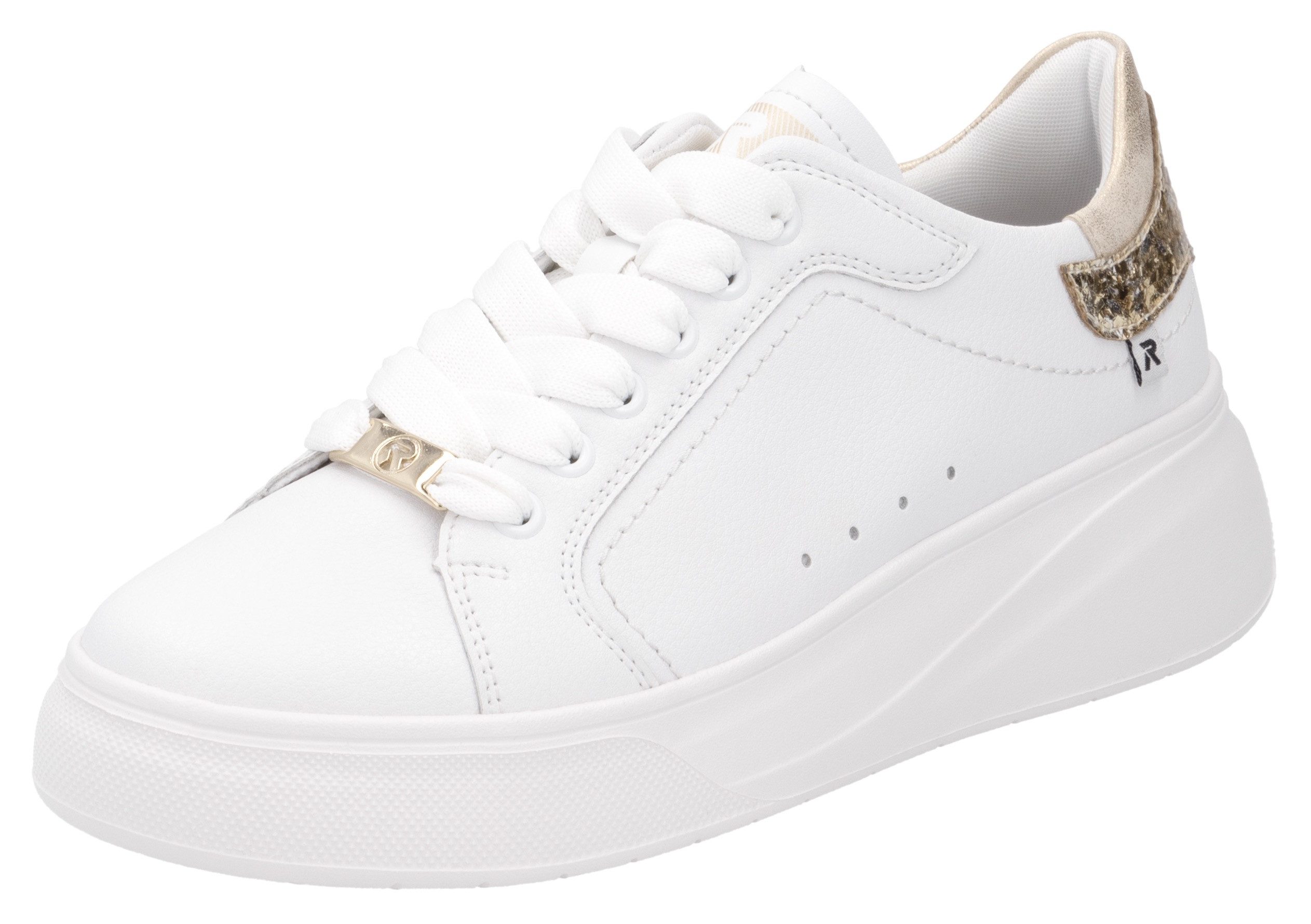 RIEKER Sport Plateausneaker, Schnürschuh, Halbschuh, Freizeitschuh, Metallic-Akzent an der Ferse