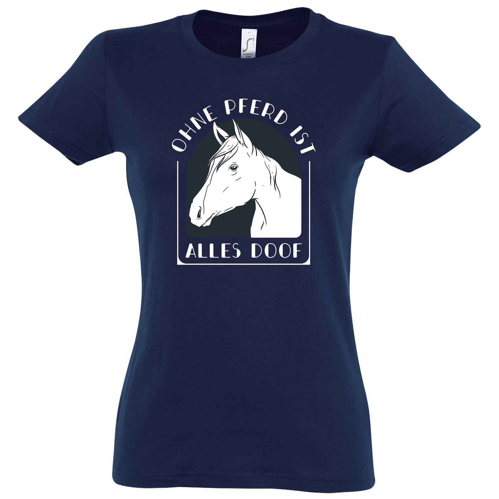 Damen Pferd T-Shirt Doof modischem Navy Shirt Youth alles Ohne mit Print ist Designz