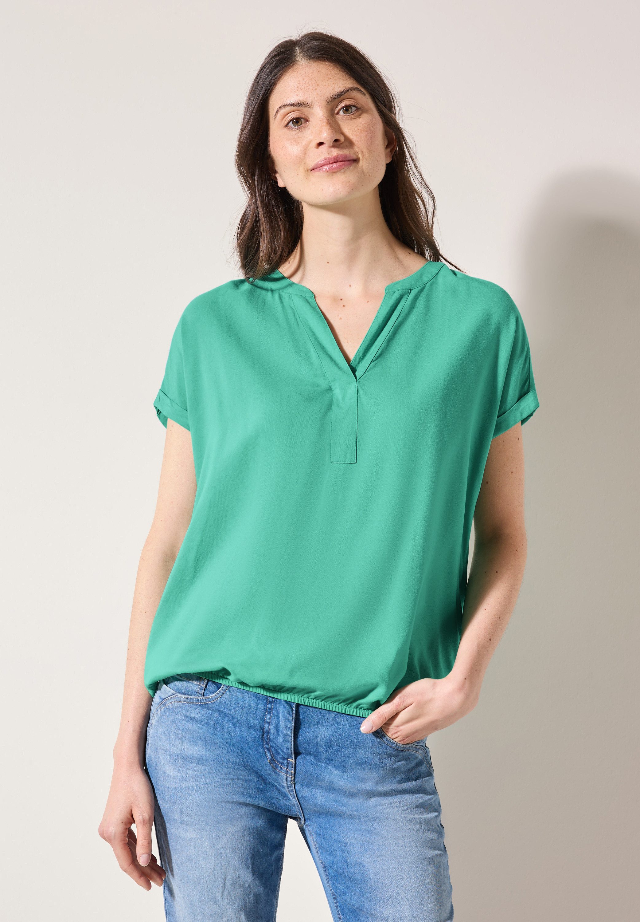 Cecil Damen Bluse B343930 – Lässige Shirtbluse Mit Rundhals, Kurzen Ärmeln Und Raffung