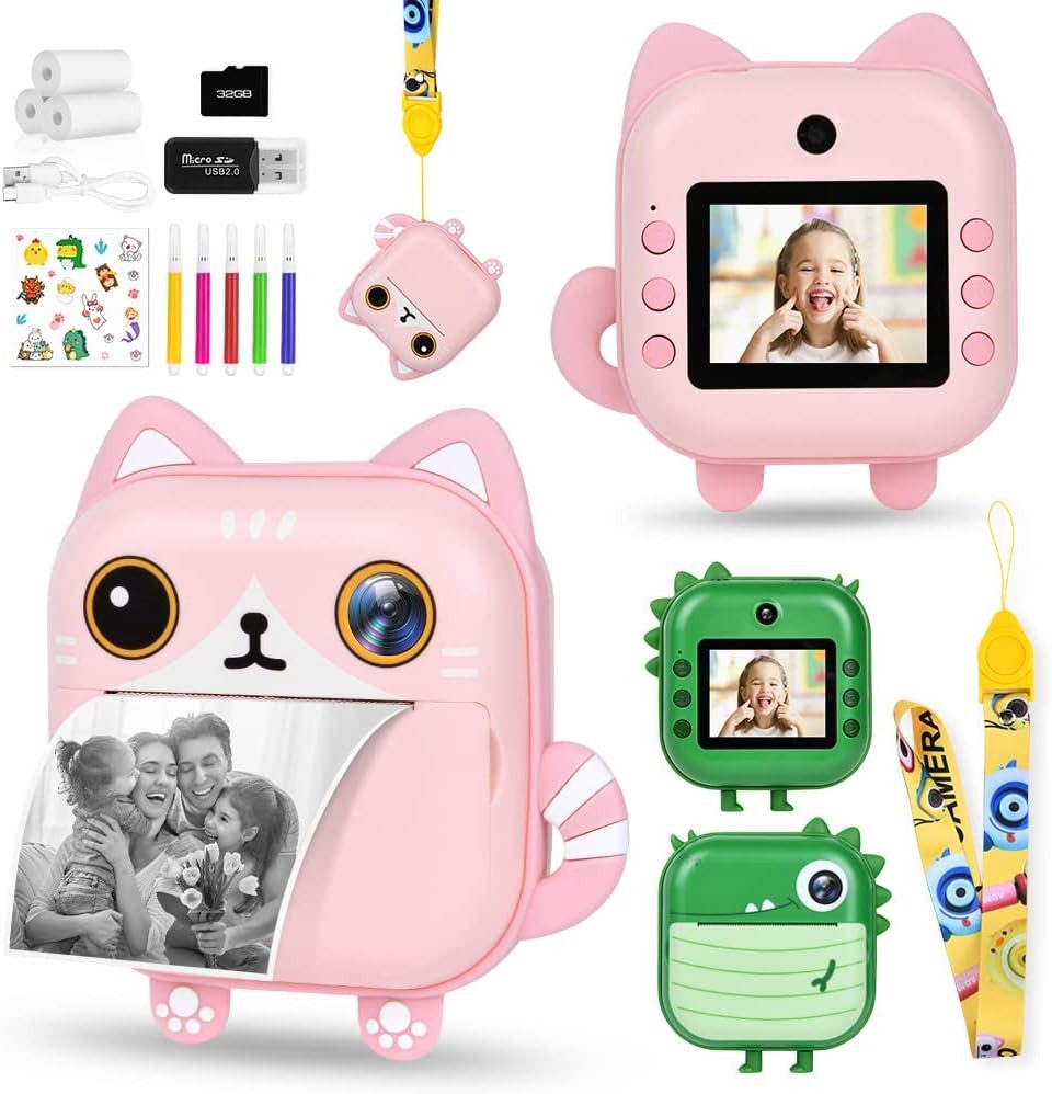 Vivitar Sofortbildkamera 2,4'' Bildschirm für Kinder mit 32GB Karte & Zubehör Kinderkamera (inkl. ZERO INK SOFORTDRUCK 12 MP Dual-Kamera für Kinder, 1080P HD Videokamera, Dual-Objektiv Digitalkamera, REICHE FUNKTIONEN)