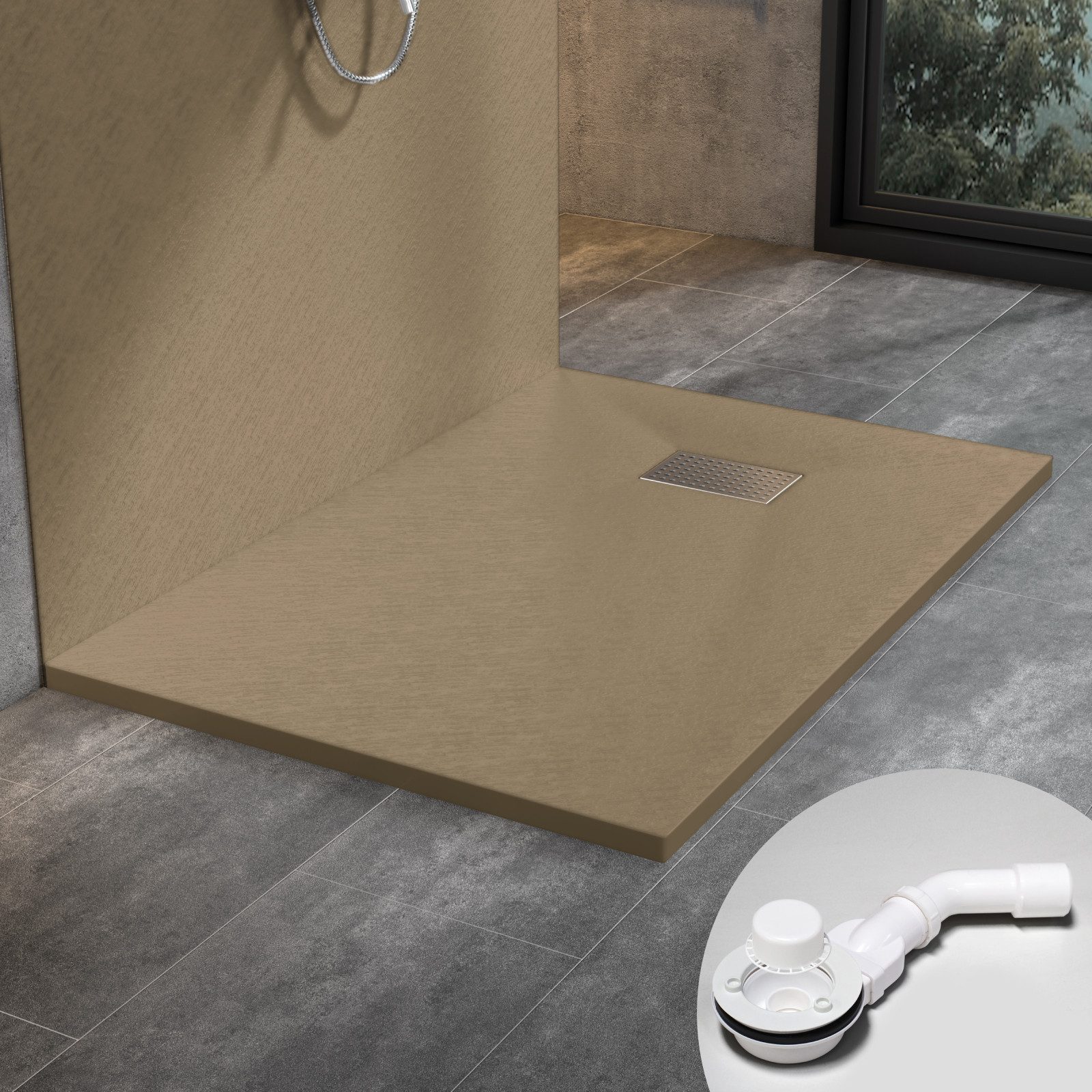 WITEN&NOCK Duschwanne Superflach Duschtasse mit Edelstahl Abflussrinne mit Ablaufgarnitur