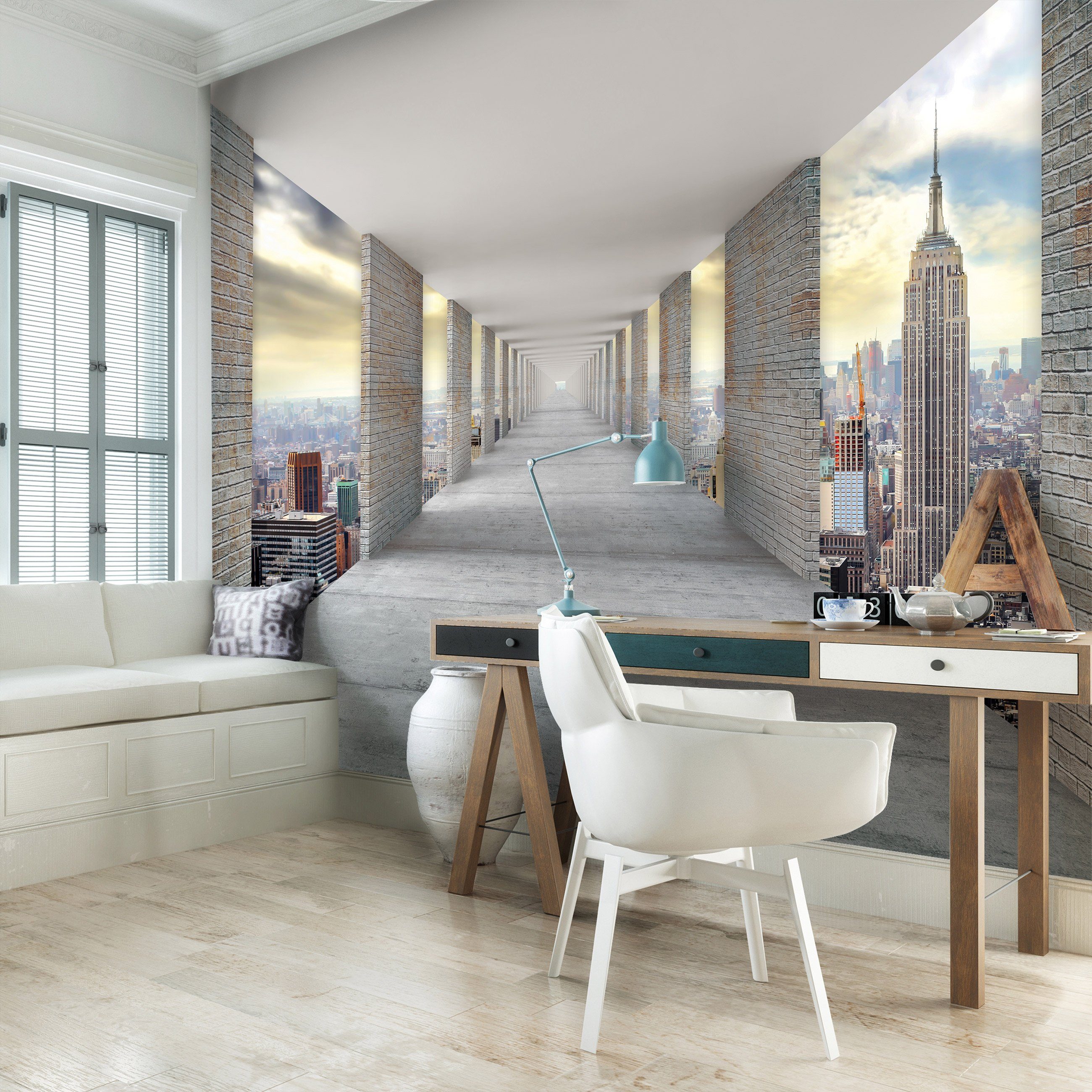 für Terrassenblick Motivtapete, Stadt Tapete Vliestapete Kleister Vliestapete Ausblick Fototapete Wohnzimmer Glatt, Terrasse York Schlafzimmer 3D inklusive New Wallarena Vlies oder Wandtapete EFFEKT 3D-Optik,