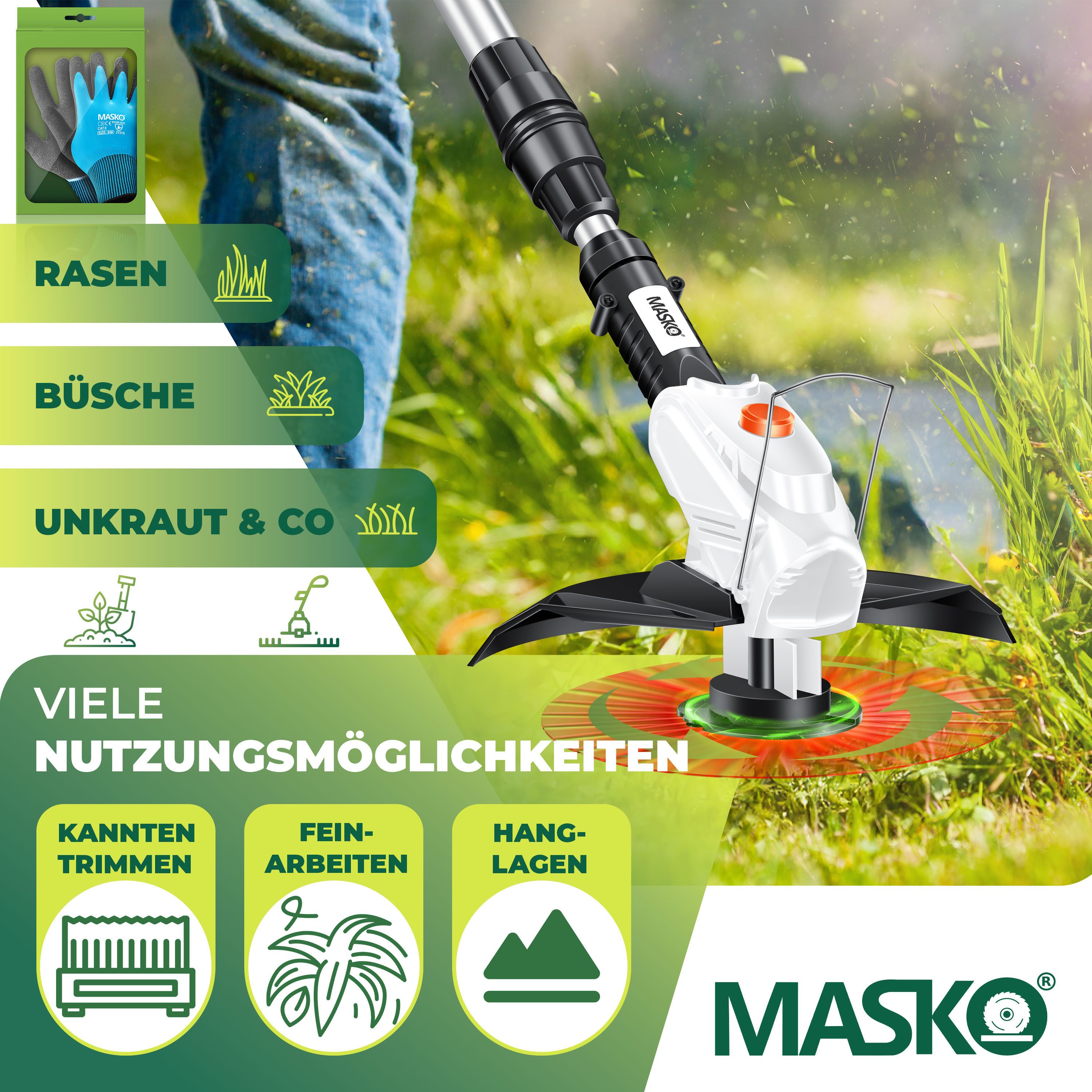MASKO Akku-Rasentrimmer, Akku-Rasentrimmer mit 20 Li-Akku, günstig online kaufen