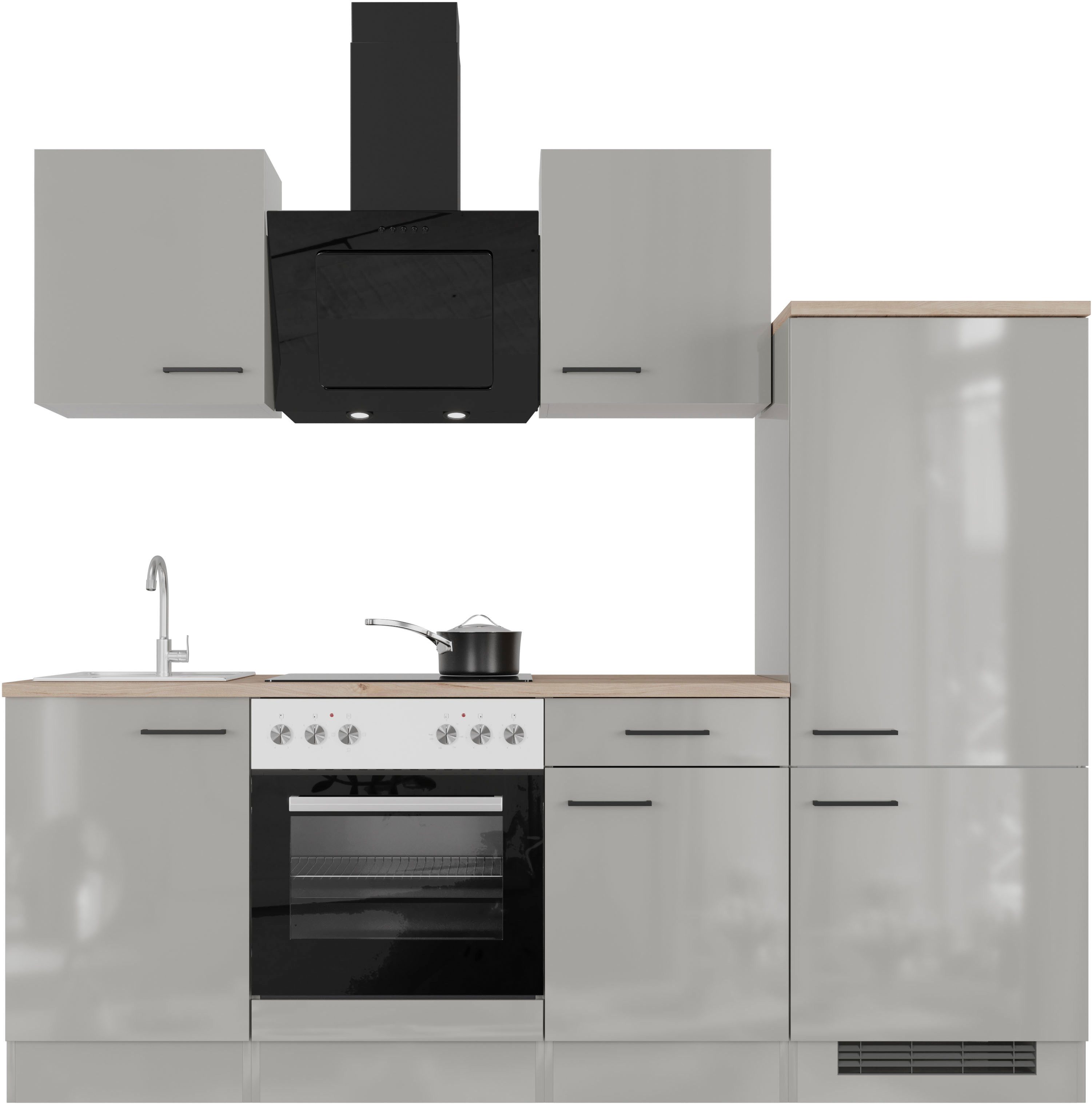 Flex-Well Küchenzeile Lund, wahlweise mit E-Geräten, Breite 220 cm, glänzende Fronten