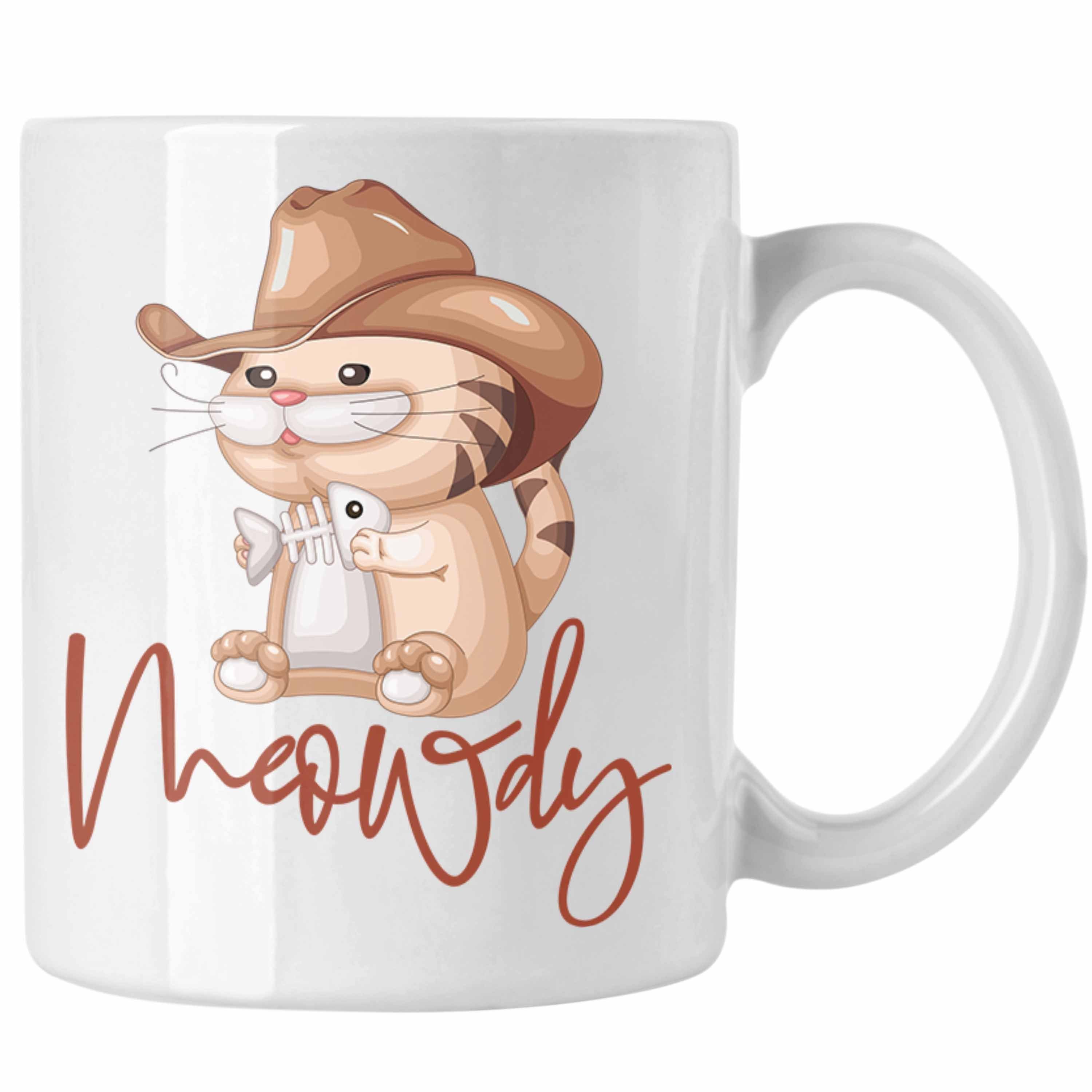 Trendation Tasse Meowdy Tasse Geschenk Katzenliebhaber Geschenkidee Weiss