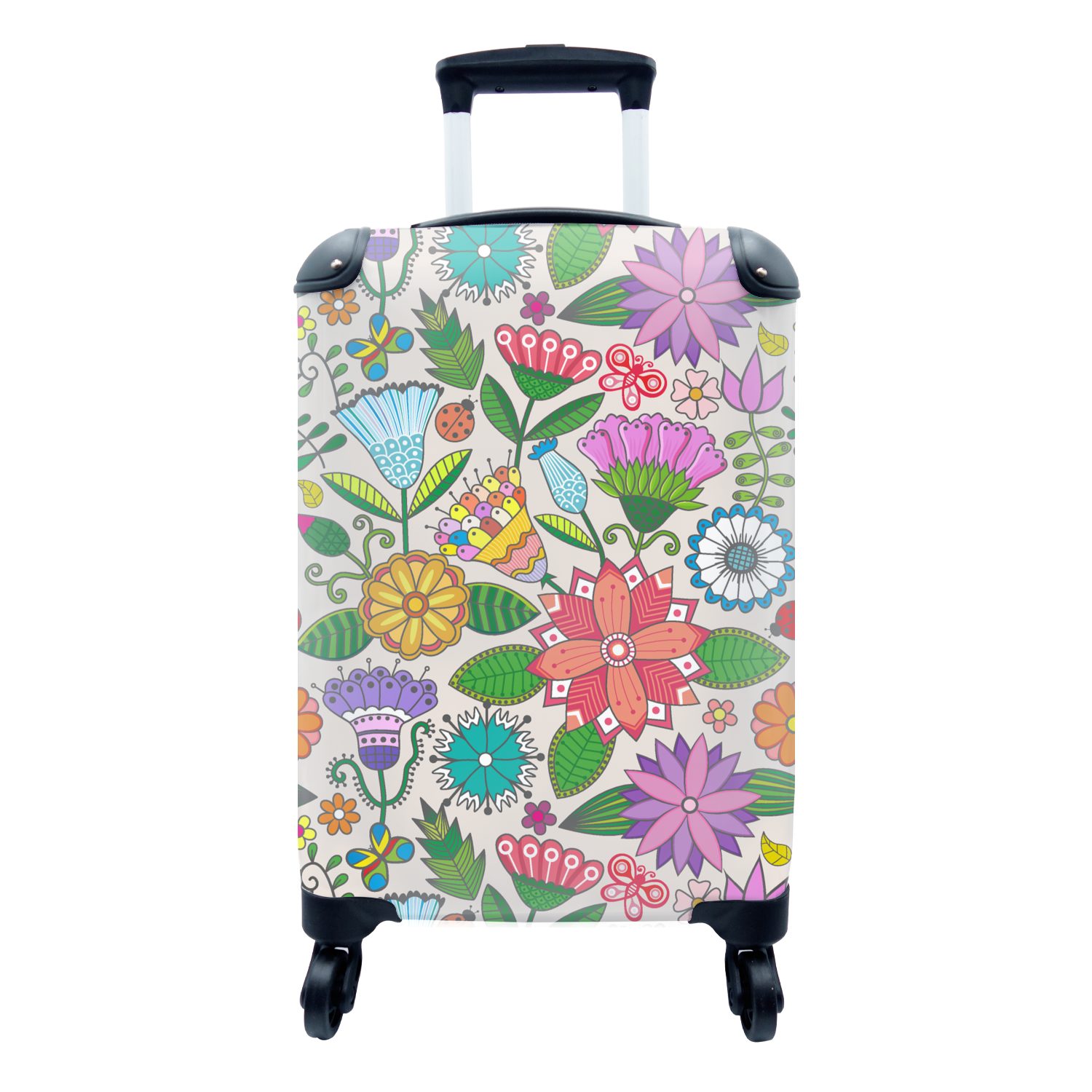 MuchoWow Handgepäckkoffer Blumen - Regenbogen - Schmetterling - Design, 4 Rollen, Reisetasche mit rollen, Handgepäck für Ferien, Trolley, Reisekoffer