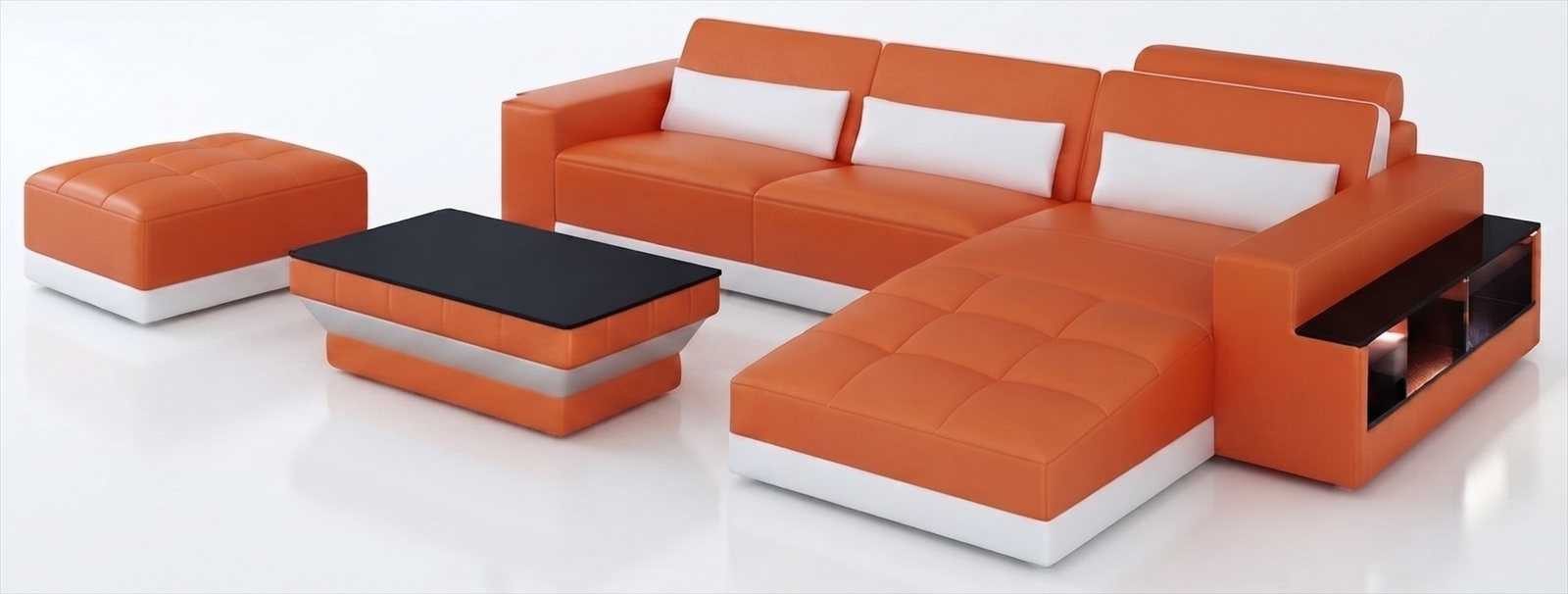 JVmoebel Ecksofa Designer Orange Eckcouch mit Hocker Couchtisch Moderne Möbel, 3 Teile, Special features