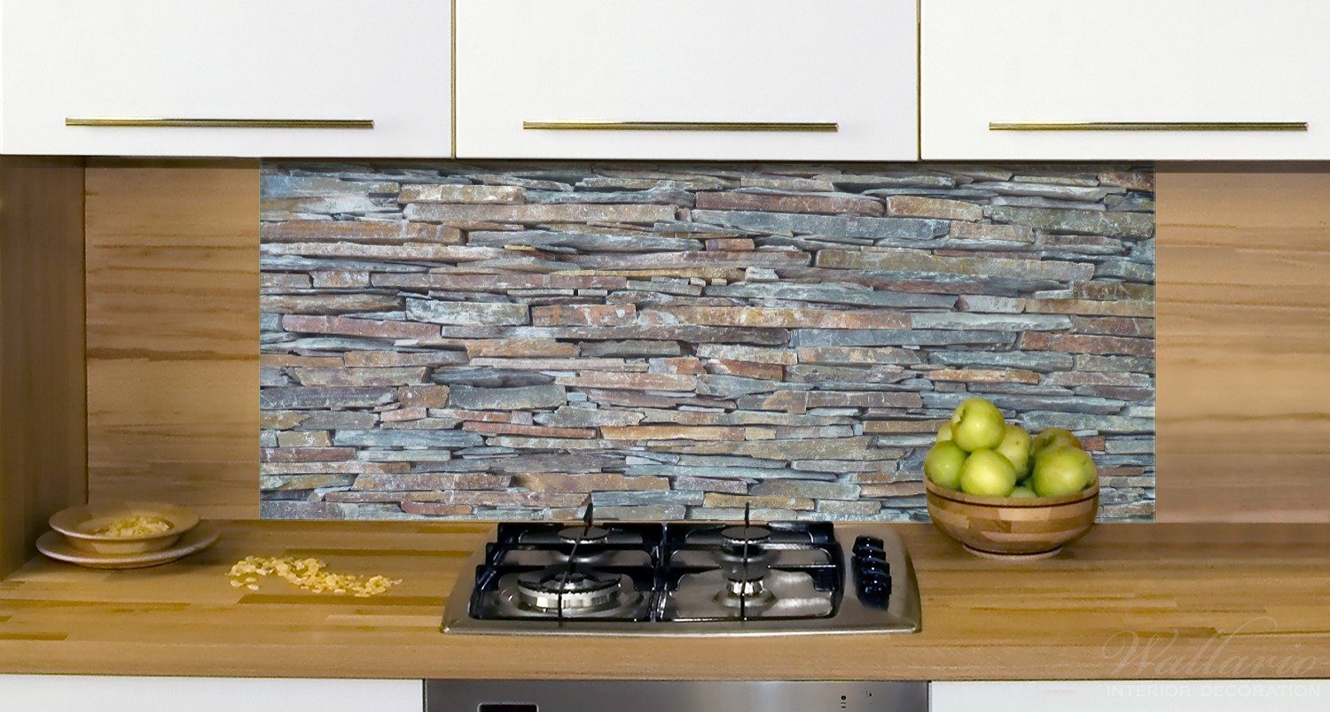 Natursteinmauer grau Wallario Küchenrückwand (1-tlg) in braun,