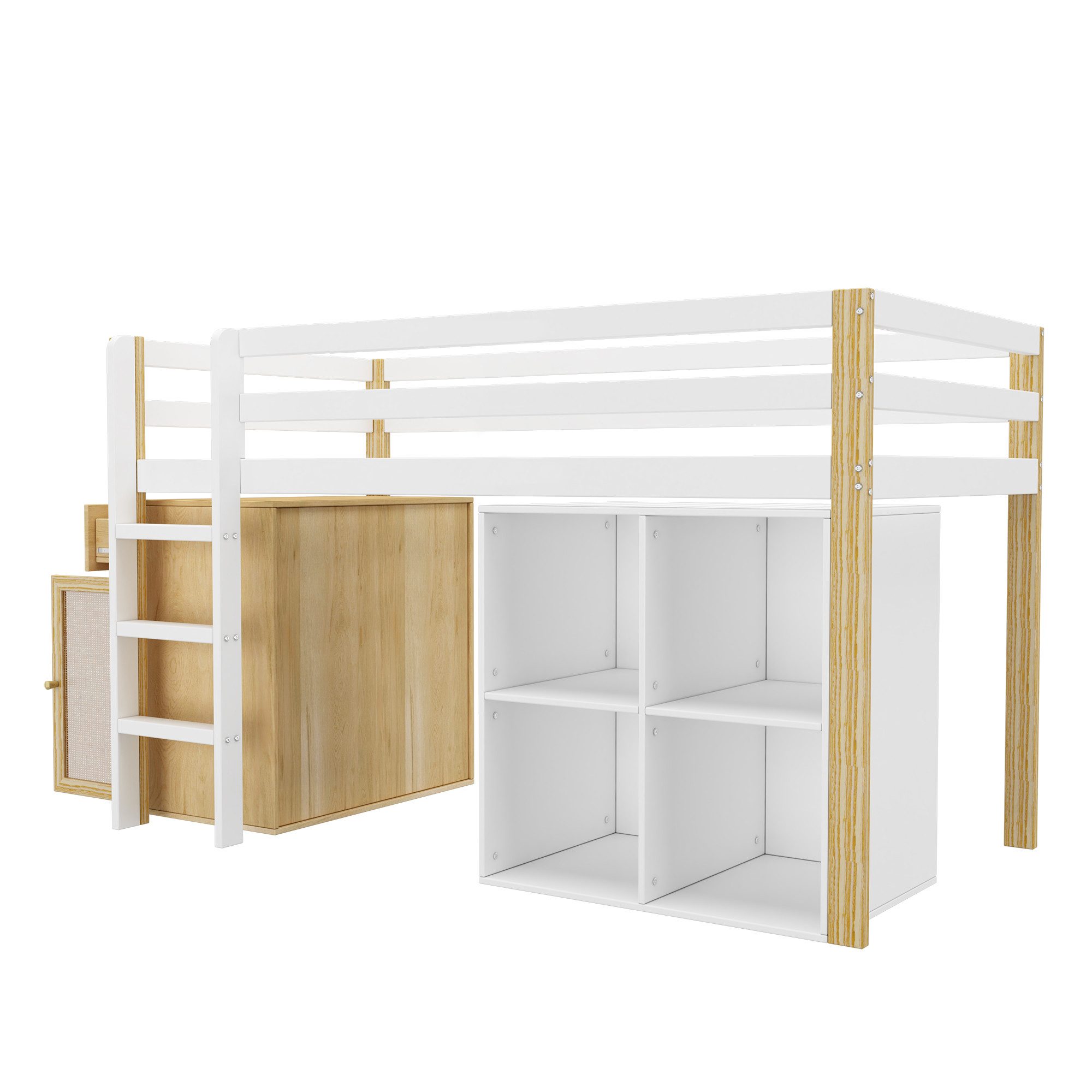 STILVORA Bunk Bed 90x200 Bed Frame with Wardrobe & Storage Space, Loft Bed without Mattress (90*200cm), Multifunctional Children's Bed, with Storage Wardrobe and Ladder