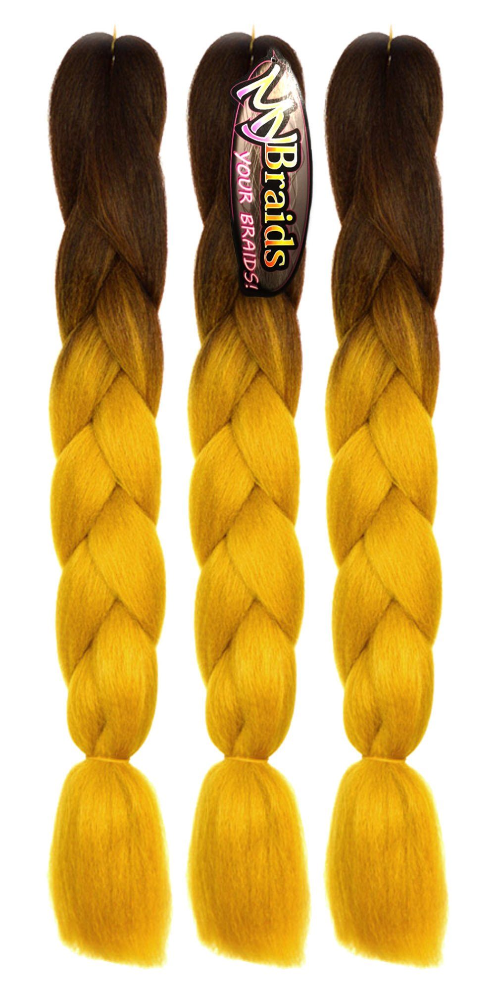 MyBraids YOUR BRAIDS! Kunsthaar-Extension Jumbo Braids Flechthaar Zöpfe 2-farbig im 3er Pack 35-BY Braun-Gold