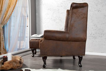 riess-ambiente Sessel CHESTERFIELD 85cm antik braun, Wohnzimmer · Microfaser · Nosagfederung