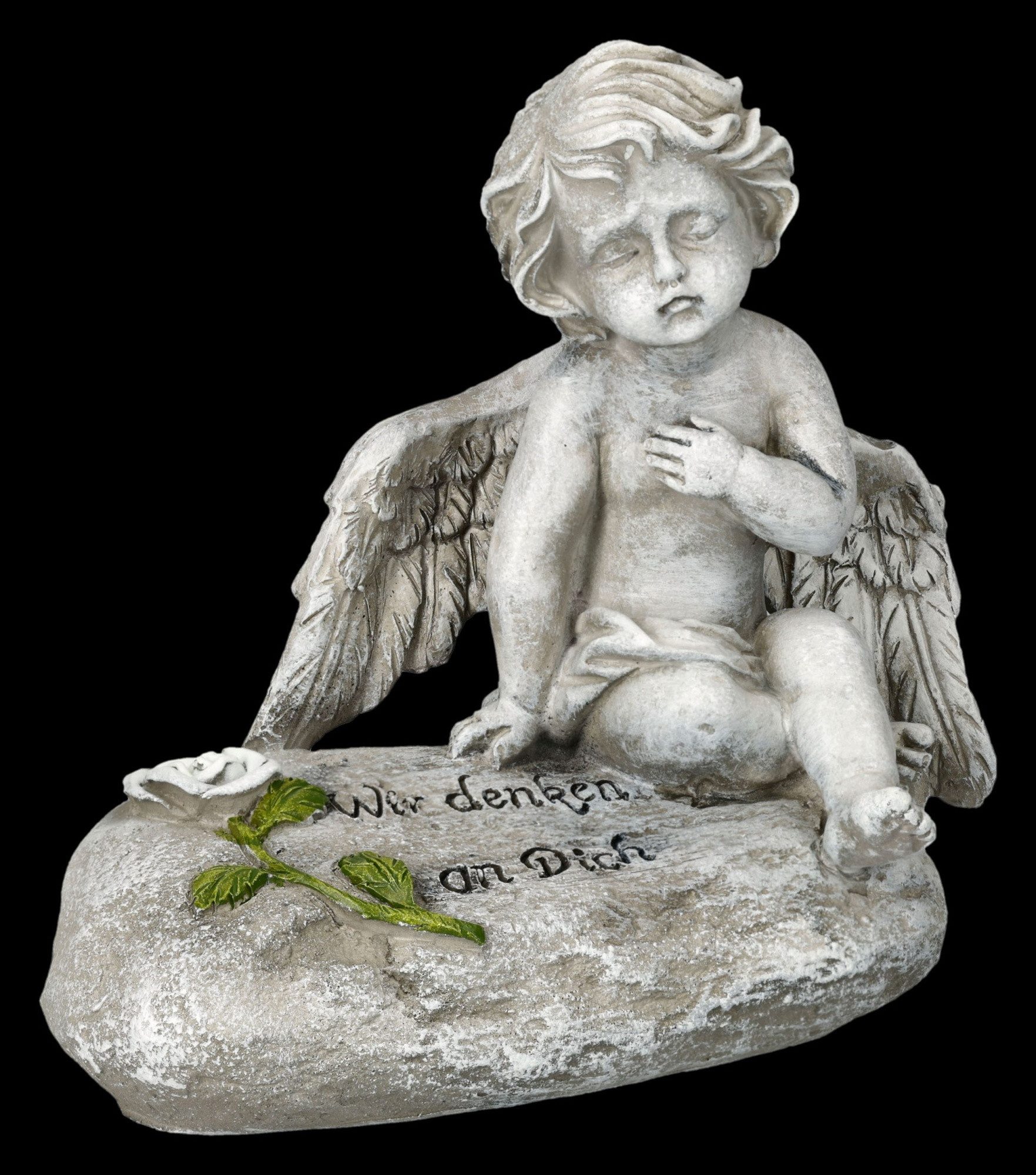 Figuren Shop GmbH Dekofigur Engel Figur – Trauer Deko Statue Wir denken an Dich Grabengel 14,5 cm