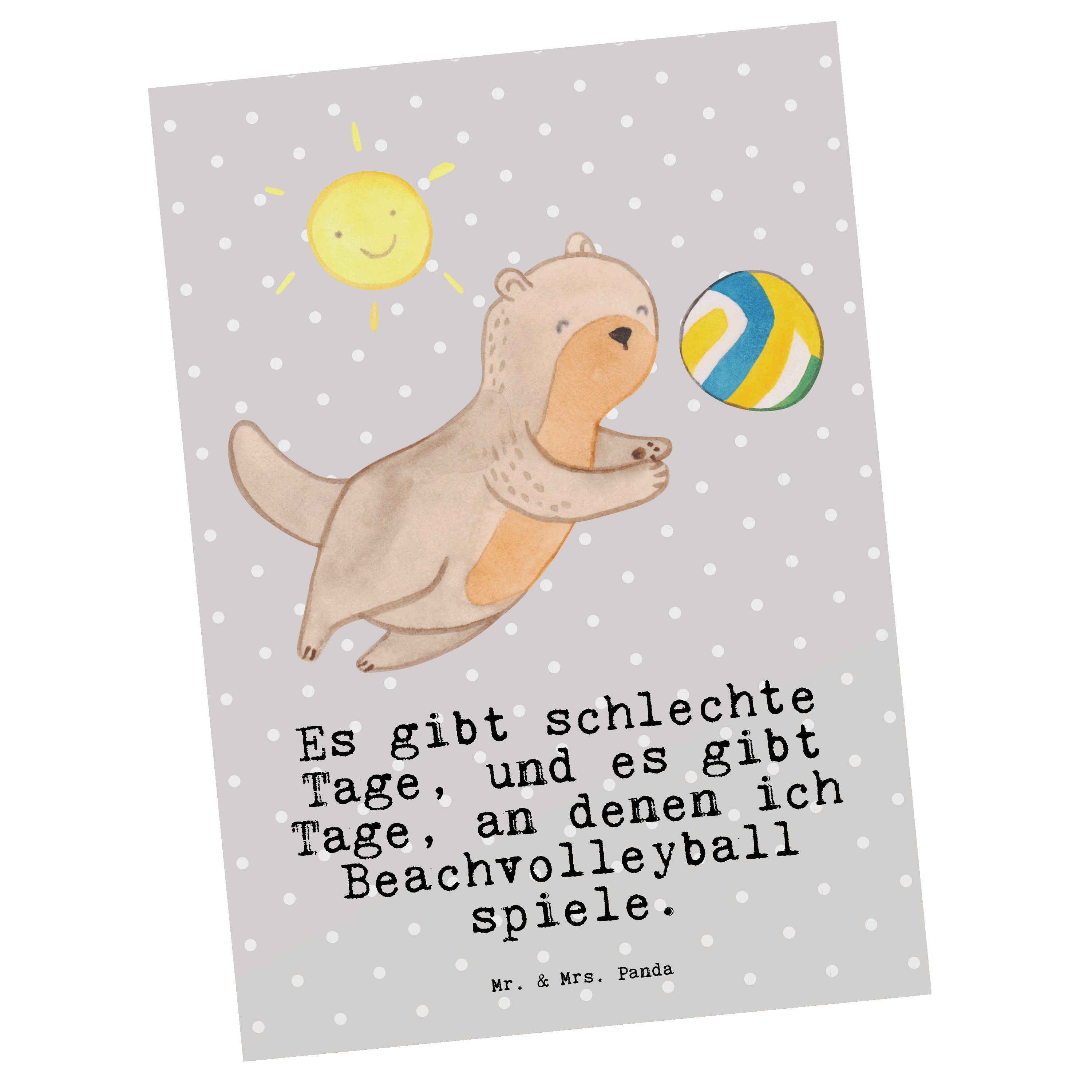 Mr. & Mrs. Panda Postkarte Otter Beachvolleyball Tage - Grau Pastell - Geschenk, Geschenkkarte