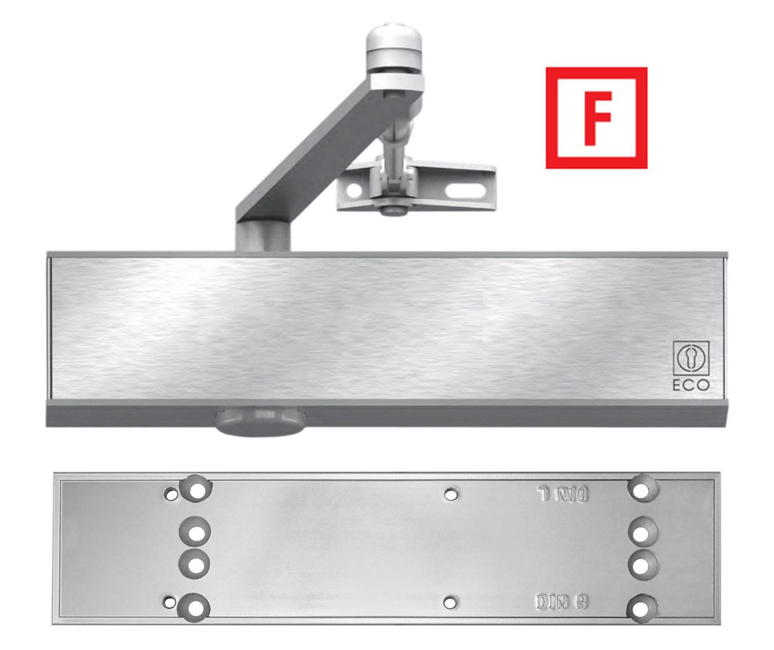 eco Türbeschlag Türschließer TS-50 mit Montageplatte Brandschutz Türdämpfer, Edelstahlcover umschließt den Aluminiumkorpus