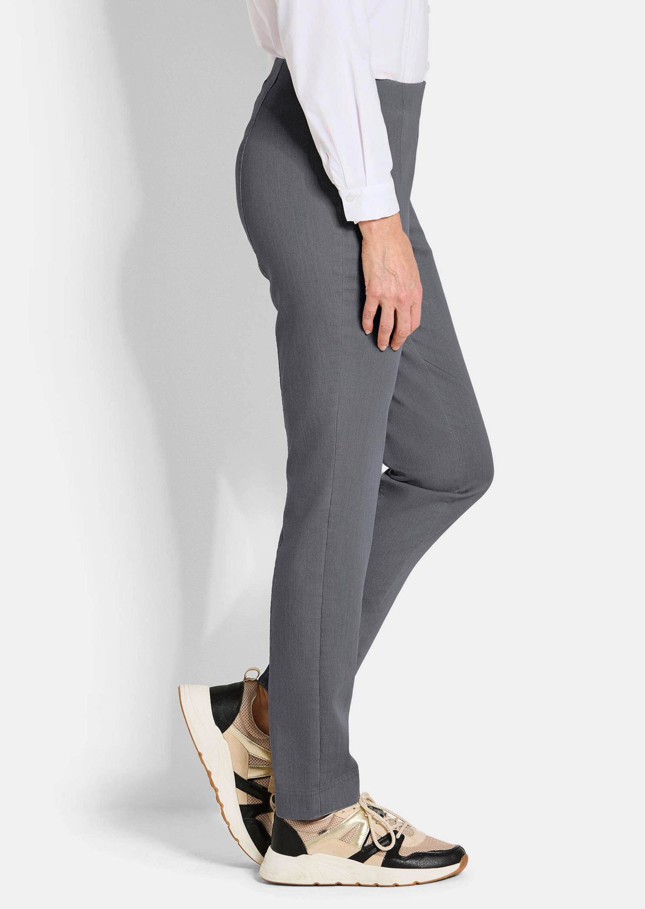 GOLDNER Stoffhose Jerseyhose mit Schlupfbund Stoffhose mit Reißverschluss-Optik und Knöchellänge
