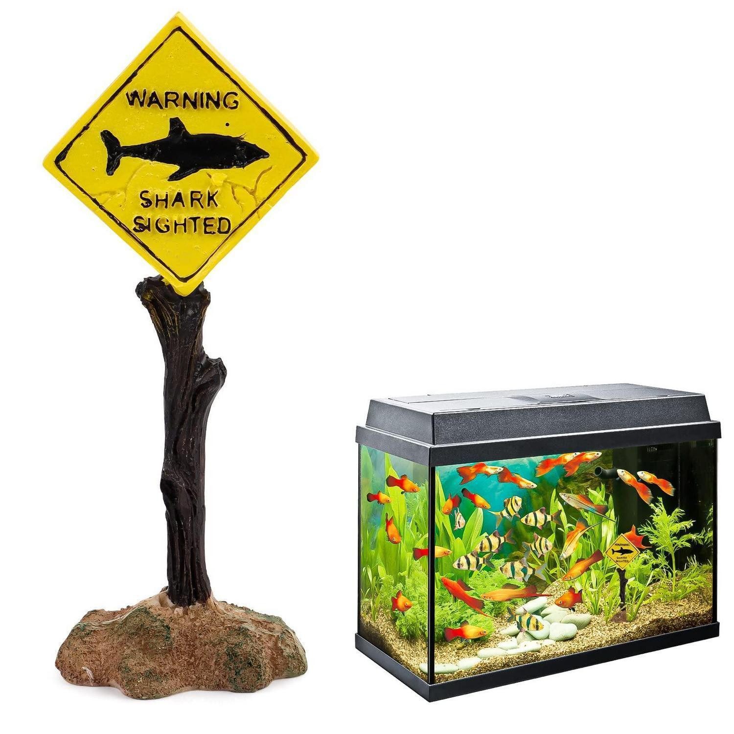 LuxusKollektion Aquariendeko Aquarium Deko Hai Warnschild Gelb
