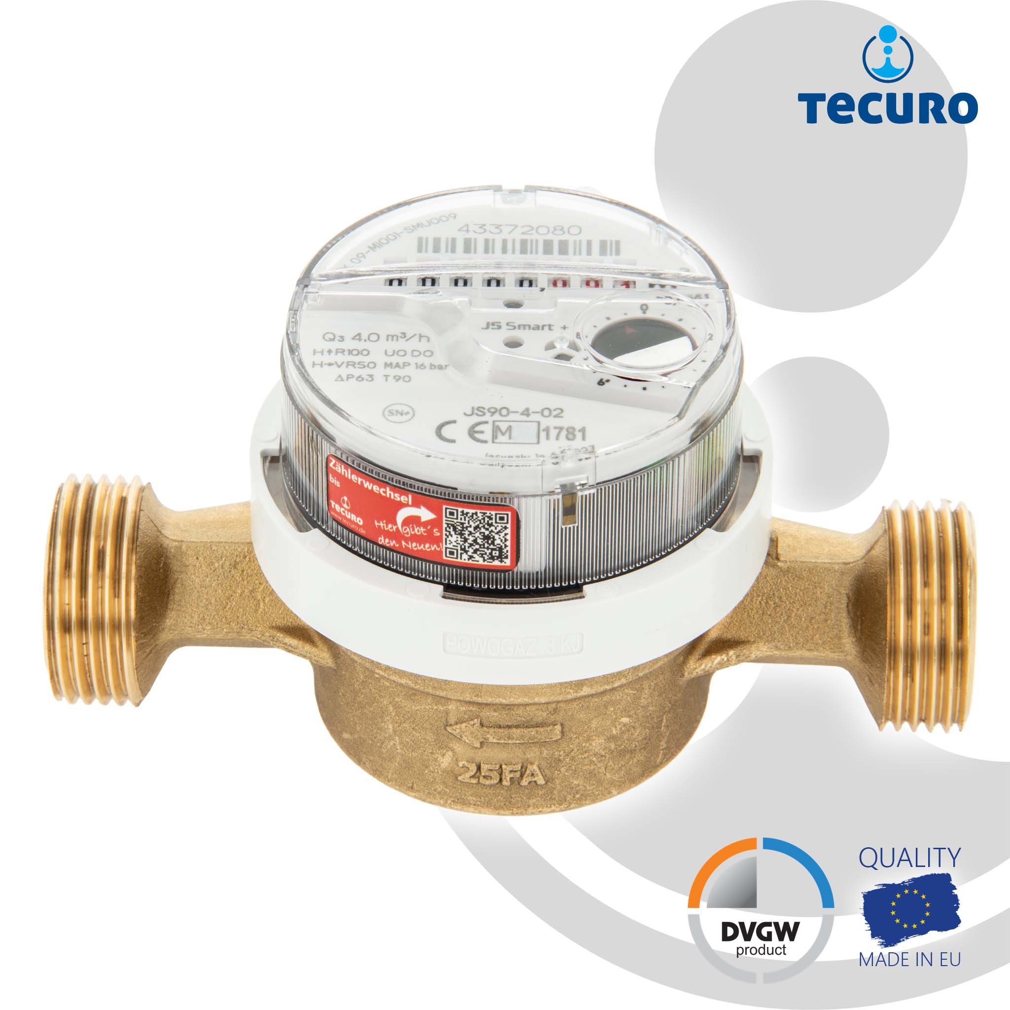 tecuro Wasserzähler Wohnungs - Wasserzähler mit Baulänge 110 mm / 130 mm, DVGW, (Inkl. Plombiersatz;inkl. Dichtung)