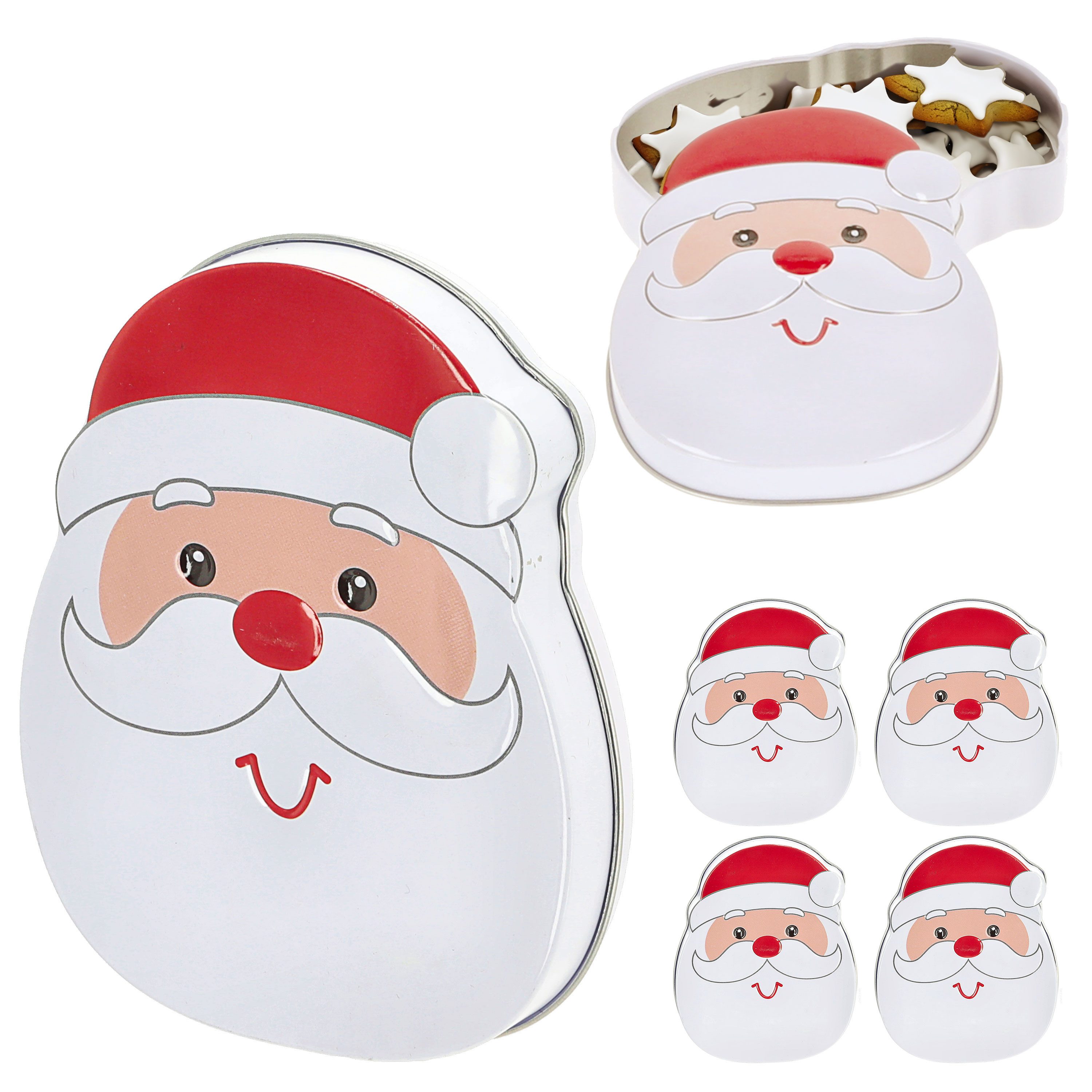 CEPEWA Geschenkbox Geschenkdosen Weihnachtsmann 6er Set Metall 9,5x12x2cm Nikolausgesicht