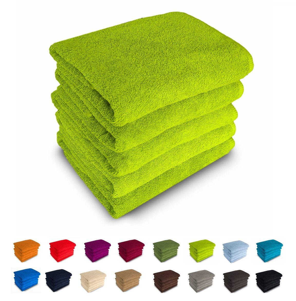 Baumwolle, 23 Farben, Frotee, 12 cm 100% lime Badetücher, g/m², MatratzenL.A.B® Aufhänger, 500 70x140 verpackt mit Duschtücher - einzeln Rimini