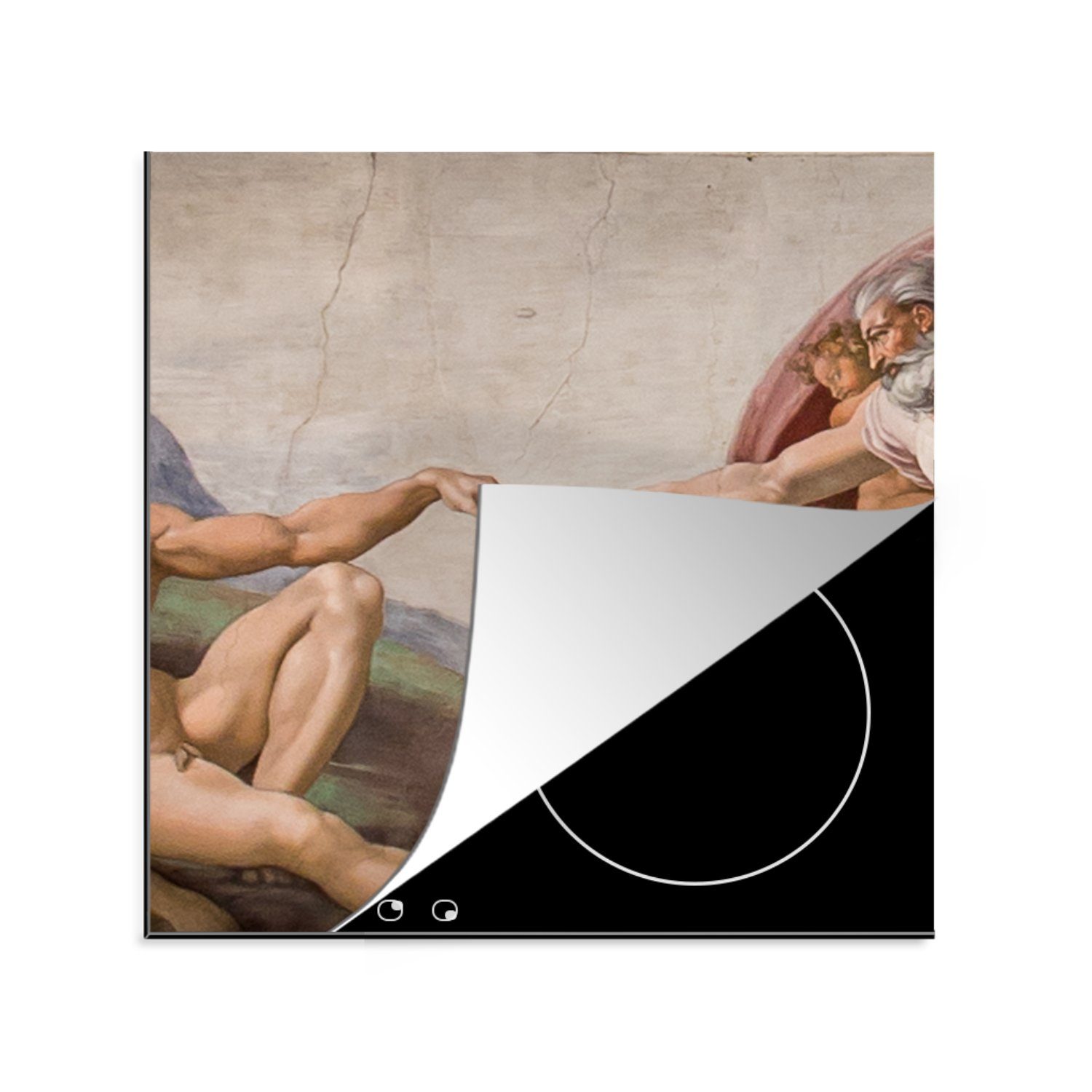 MuchoWow Herdblende-/Abdeckplatte Erschaffung von Adam - Michelangelo, Vinyl, (1 tlg), 78x78 cm, Ceranfeldabdeckung, Arbeitsplatte für küche | Herdabdeckplatten