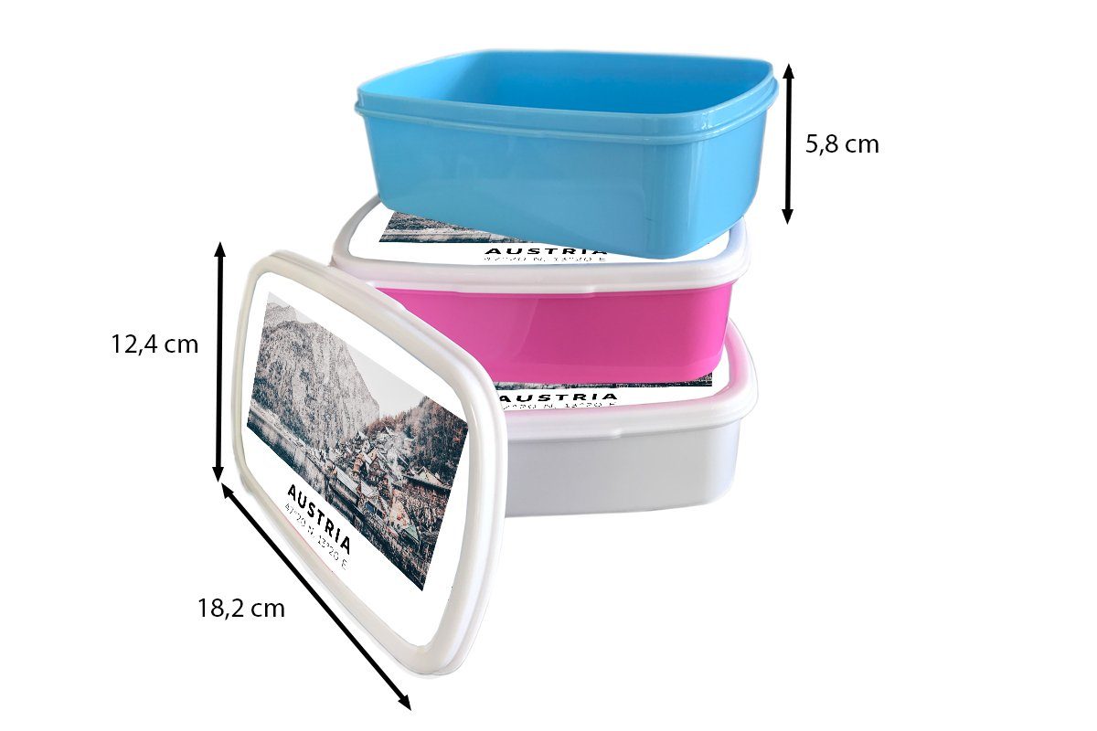 - für Jungs - Lunchbox Mädchen MuchoWow - Wasser Brotdose, (2-tlg), Brotbox Erwachsene, und Österreich und Berge Alpen, Kinder weiß Kunststoff, für