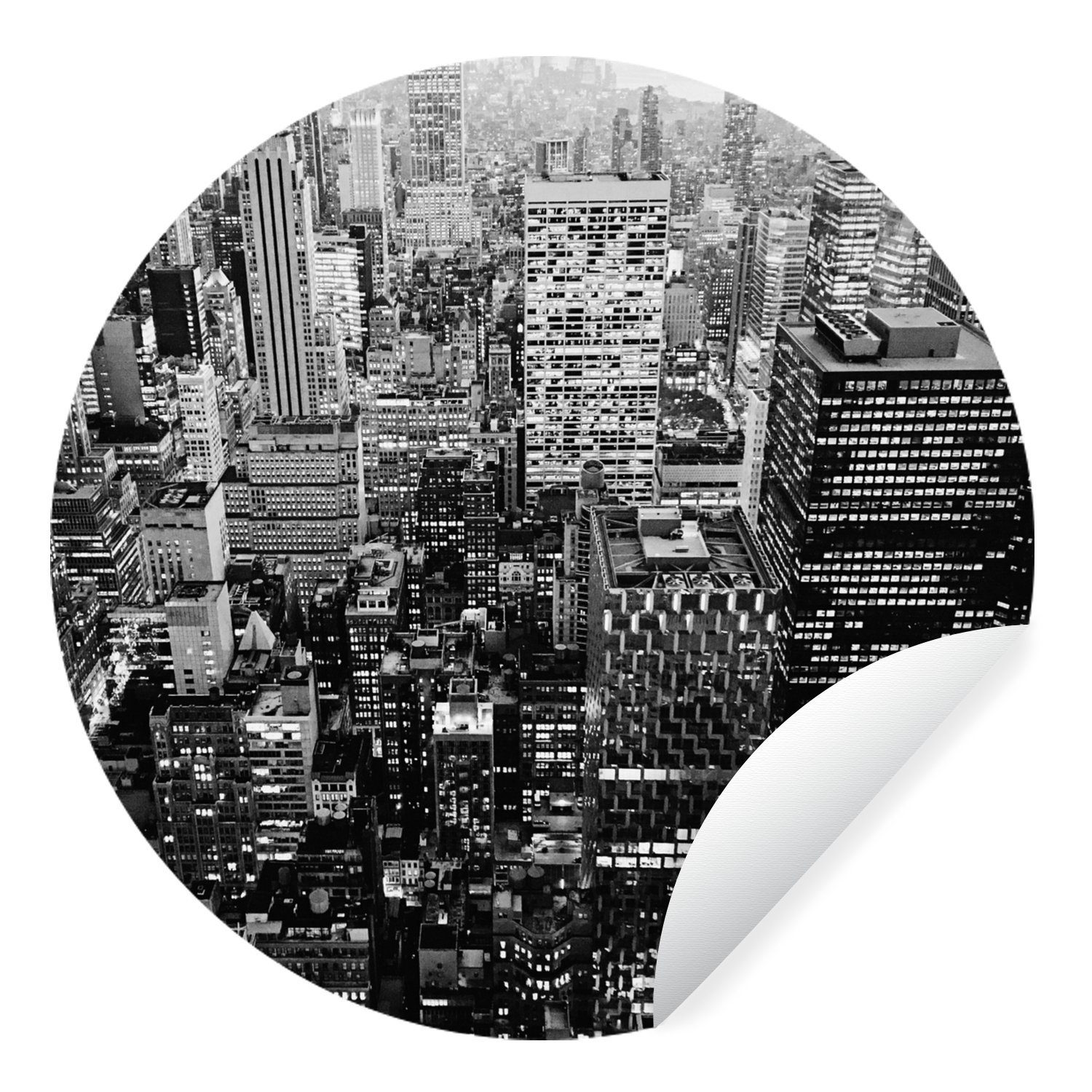 MuchoWow Wandsticker Luftaufnahme von Manhattan - schwarz und weiß (1 St), Tapetenkreis für Kinderzimmer, Tapetenaufkleber, Rund, Wohnzimmer