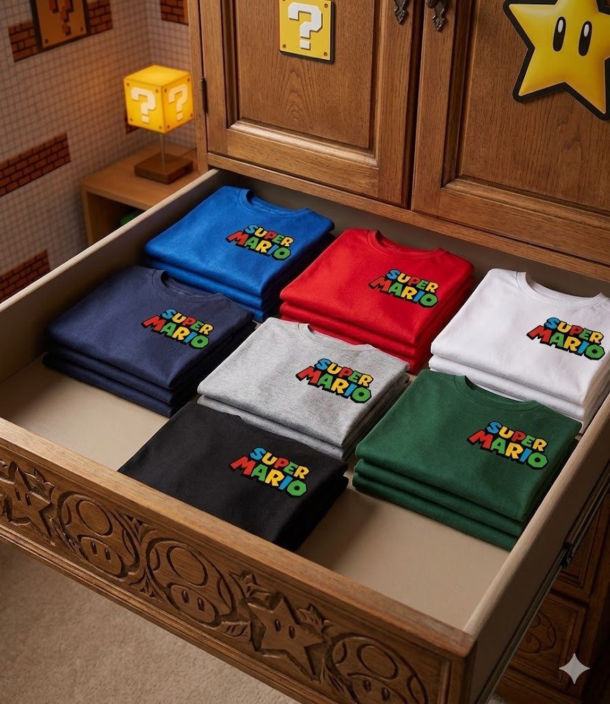 Blondie & Brownie T-Shirt Mario Luigi Yoshi Peach Patch Retro Gamer Streetwear Herren Design Tee (Einzelstück, Einzelartikel) Mario Luigi Patch HerrenTee
