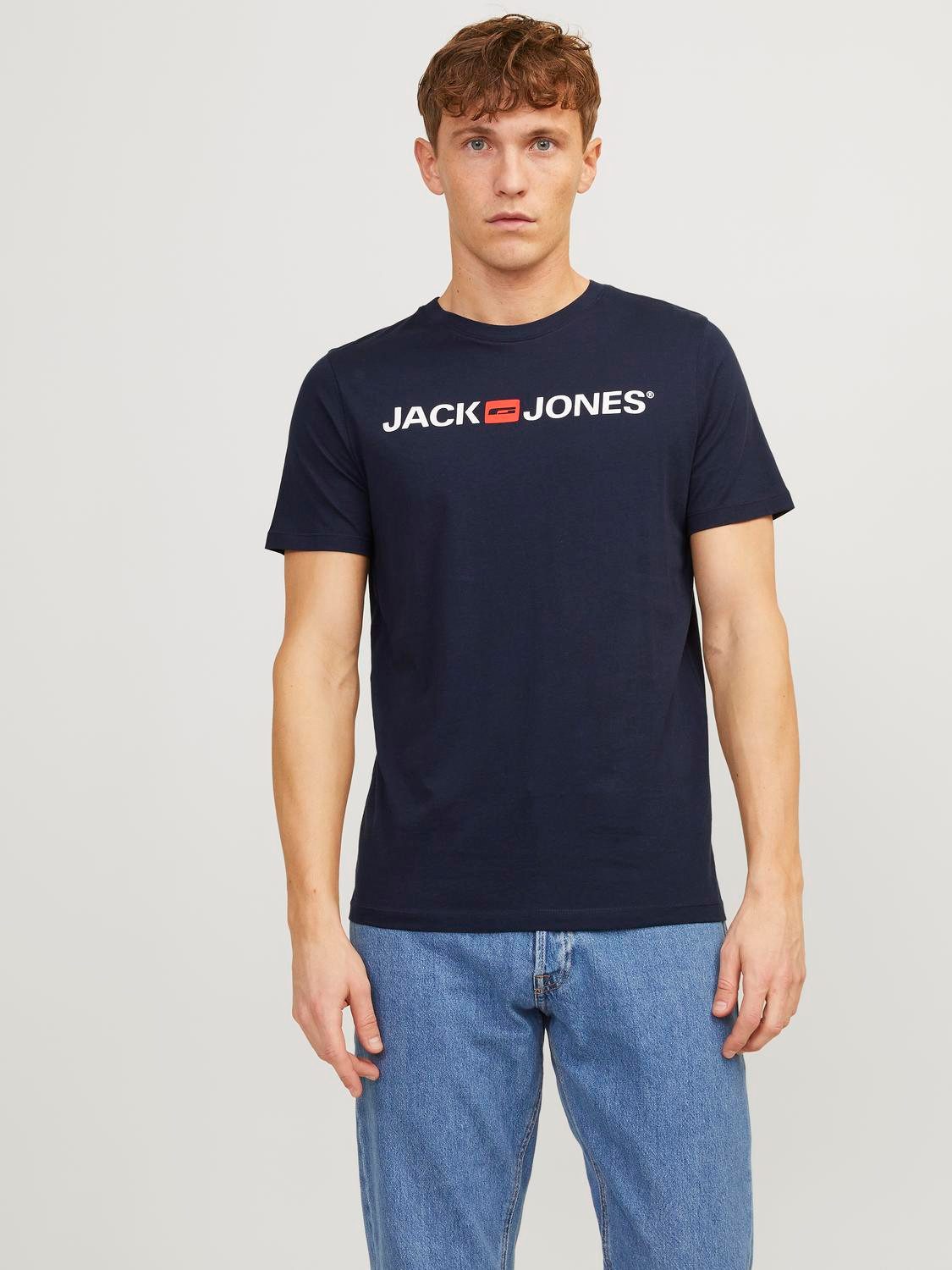 Jack & Jones Rundhalsshirt JJECORP im 3er Pack mit Print und Rundhalsausschnitt (Packung, 3-tlg., 3er-Pack) unifarben, modisch, regular fit, Baumwolle, Rundhals – Bild 4 von 5