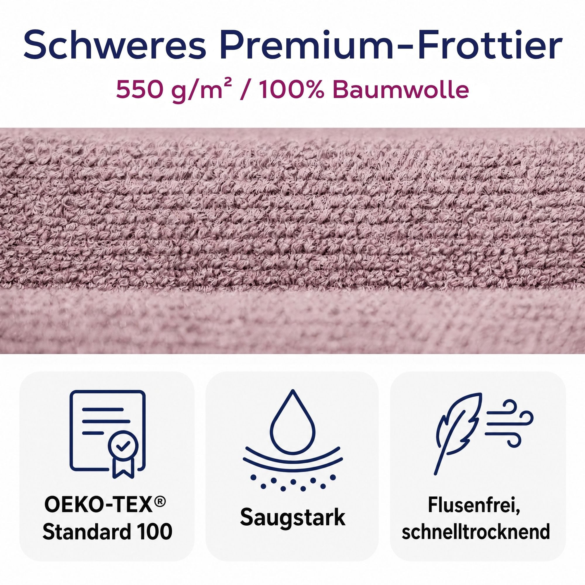 Beautex Handtuch Set, Premium Frottier Sets, 100% Baumwolle 550g/m², Multischlaufen-Optik, Frottier, saugstark, weich, flusenfrei, schnelltrocknend, schadstoffgeprüft