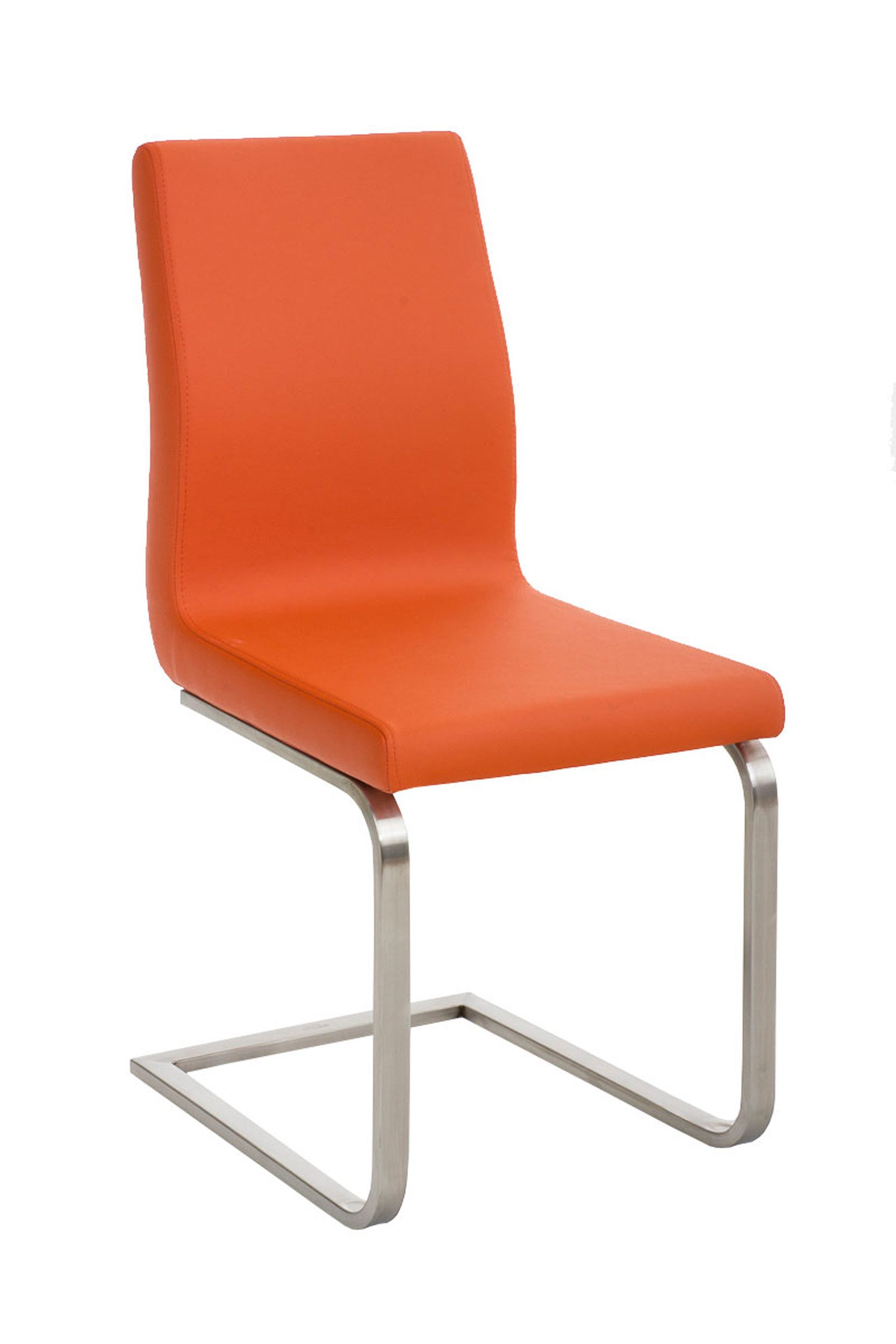 TPFLiving Esszimmerstuhl Belfast mit hochwertig gepolsterter Sitzfläche - Konferenzstuhl (Küchenstuhl - Wohnzimmerstuhl - Freischwinger), Metall Edelstahl matt gebürstet - Sitzfläche: Kunstleder Orange