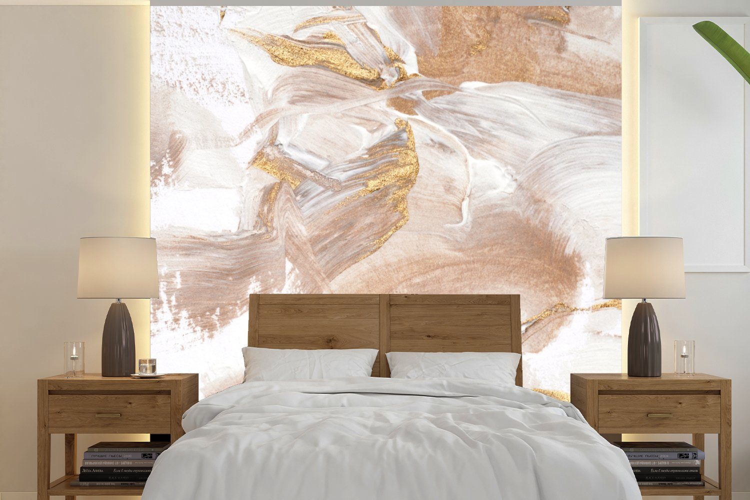 MuchoWow Fototapete Aquarellfarbe - Gold - Abstrakt, Matt, bedruckt, (4 St), Vliestapete für Wohnzimmer Schlafzimmer Küche, Fototapete