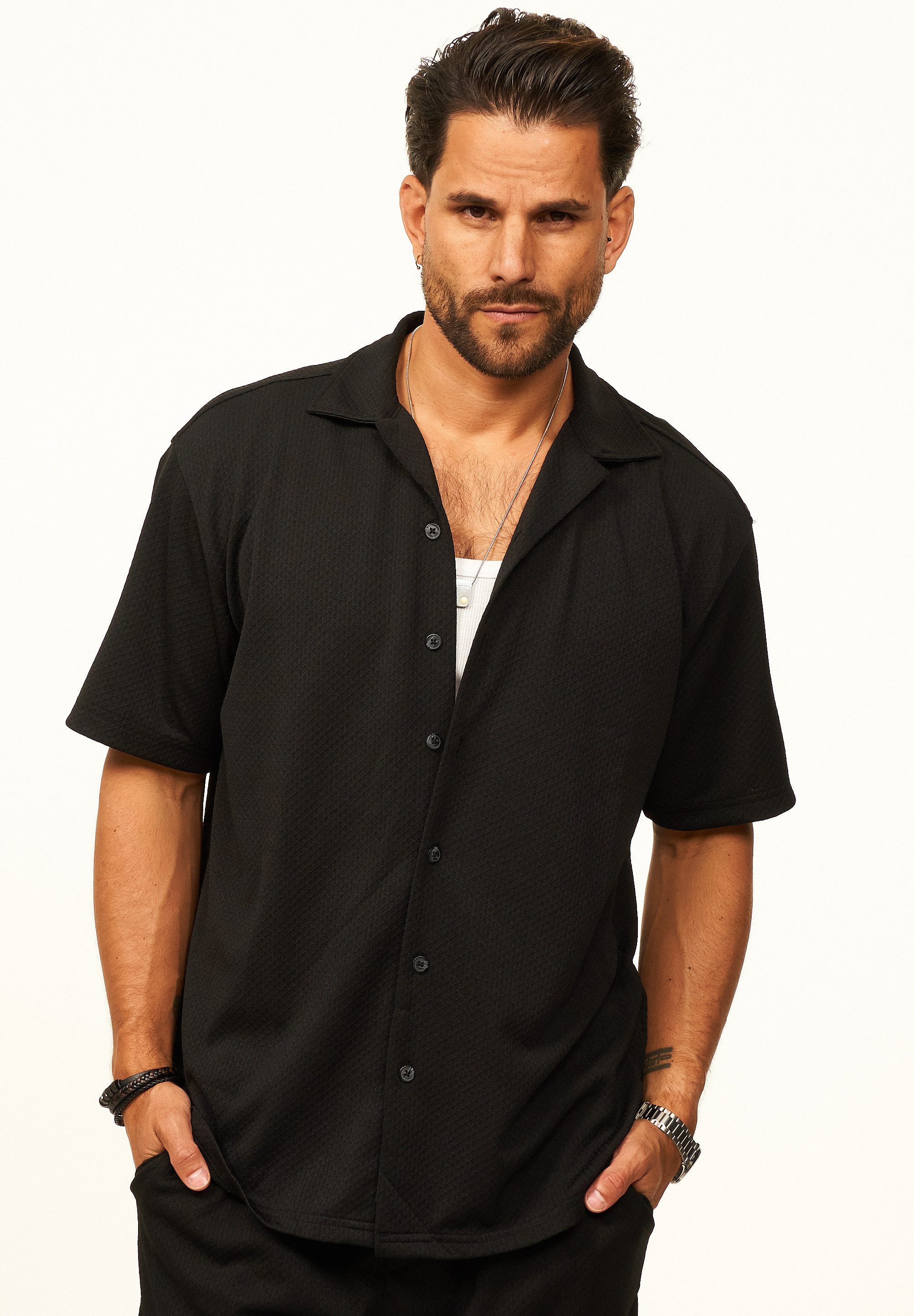 CARISMA Kurzarmhemd mit Struktur als lässiges Sommerhemd - Poloshirt für Herren Herren Polohemd T-Shirt im Regular-Fit - Strandhemd