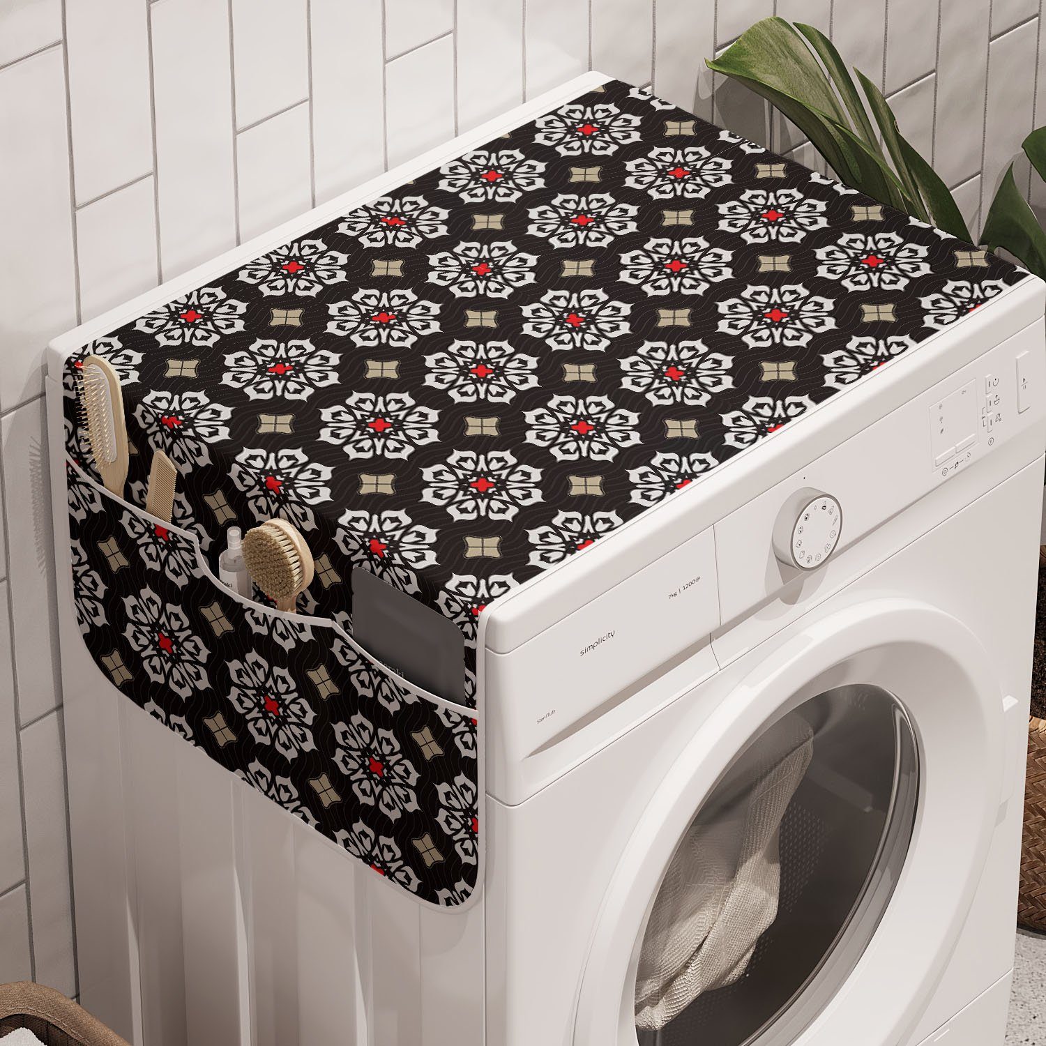Abakuhaus Badorganizer Anti-Rutsch-Stoffabdeckung für Waschmaschine und Trockner, orientalisch Blumenverzierung Motive