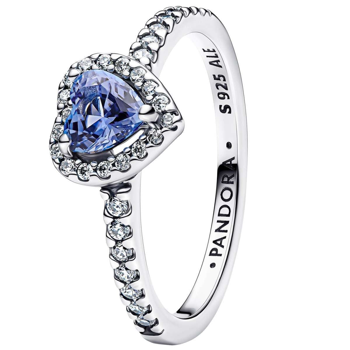 Pandora Silberring 198421C05, Silber Damenring Funkelndes Erhabenes Herz Blau
