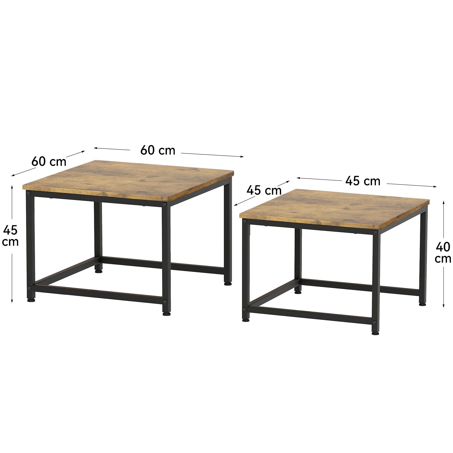 HawthyHome Couchtisch 2er-Set quadratischer Wohnzimmertisch aus Holz mit Metallgestell (2-St), moderner Beistelltisch für Wohnzimmer und Schlafzimmer, platzsparend