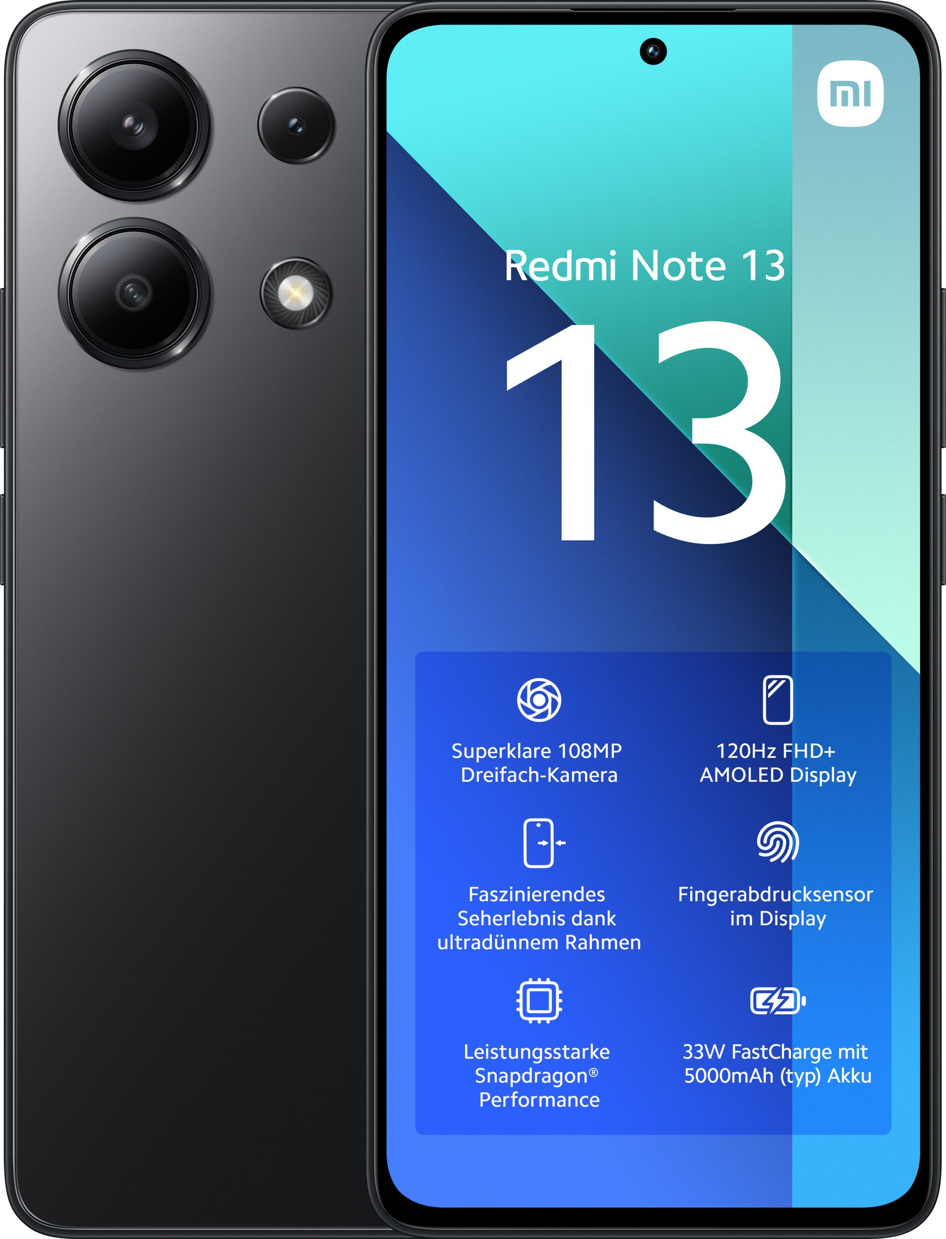 Xiaomi Xiaomi Redmi Note 13 Mitternachtsschwarz 6 Gigabyte 128 Gigabyte Smartphone (128 GB Speicherplatz, 108 MP MP Kamera, Portable,Smart)