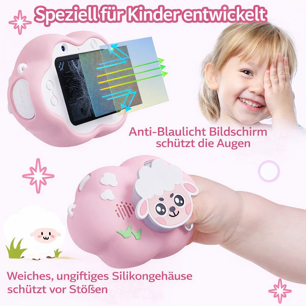 Vivitar Kinderkamera 40 MP mit 2,4 Zoll IPS Bildschirm, Selfie- & HD Video Kinderkamera (40 MP, inkl. 32 GB SD-Karte, 1000 mAh Akku, 8x Zoom, Zeitlupe, Zeitraffer, Sticker-Fotos, Spiele, Musik, stoßfestes Design)