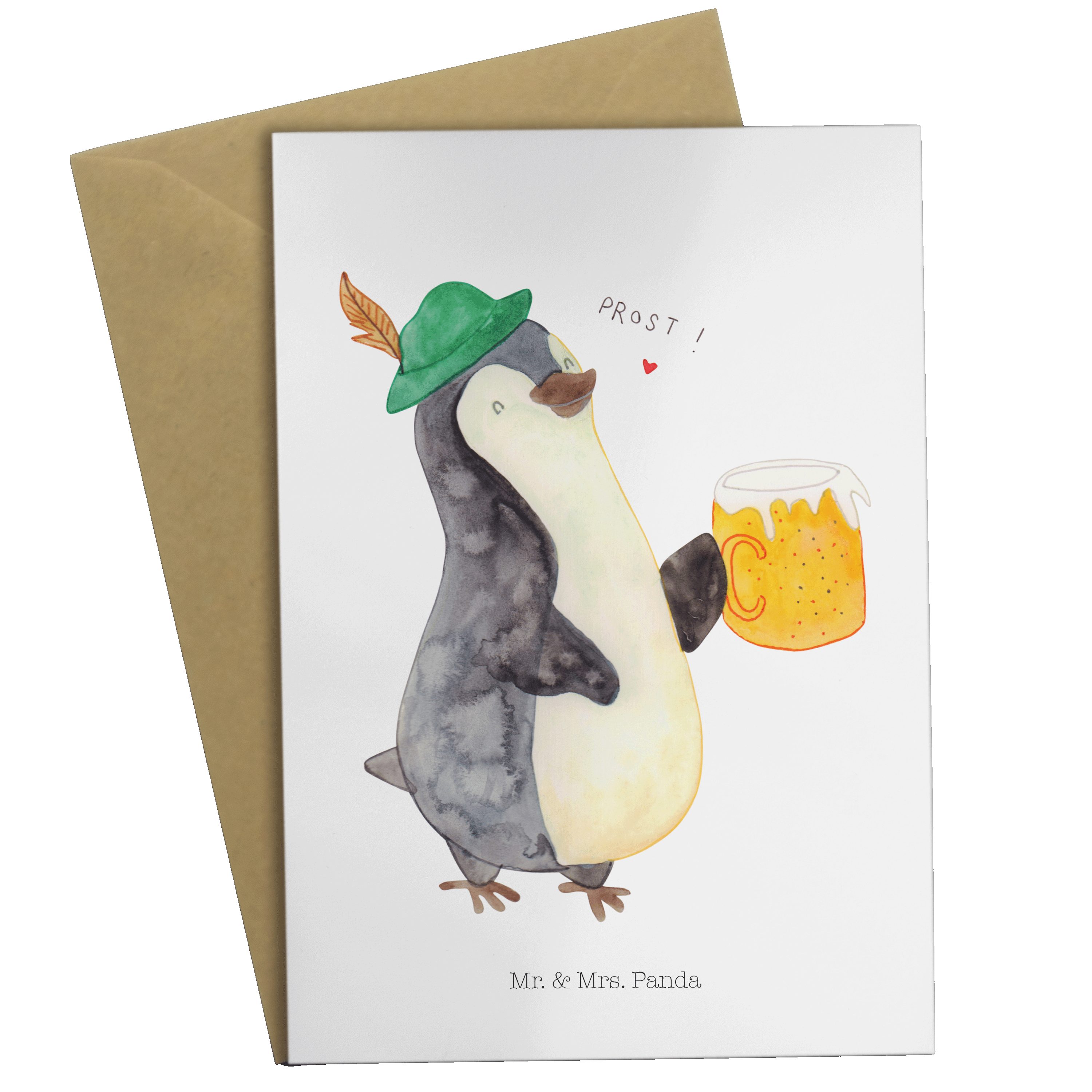 Mr. & Mrs. Panda Grußkarte Pinguin Bier - Weiß - Geschenk, Oktoberfest, Einladungskarte, Glückwu