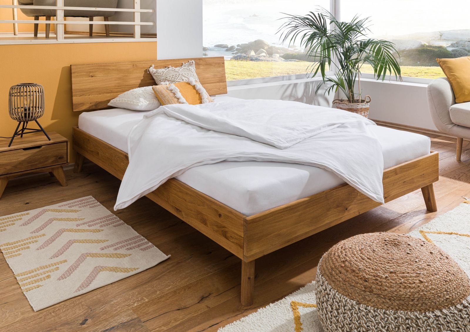 Massivmoebel24 Massivholzbett »MALMÖ« (Massivholz Bett kleines Doppelbett  160x200 - Bettgestell aus massivem Holz Wildeiche natur Massivholzbett)