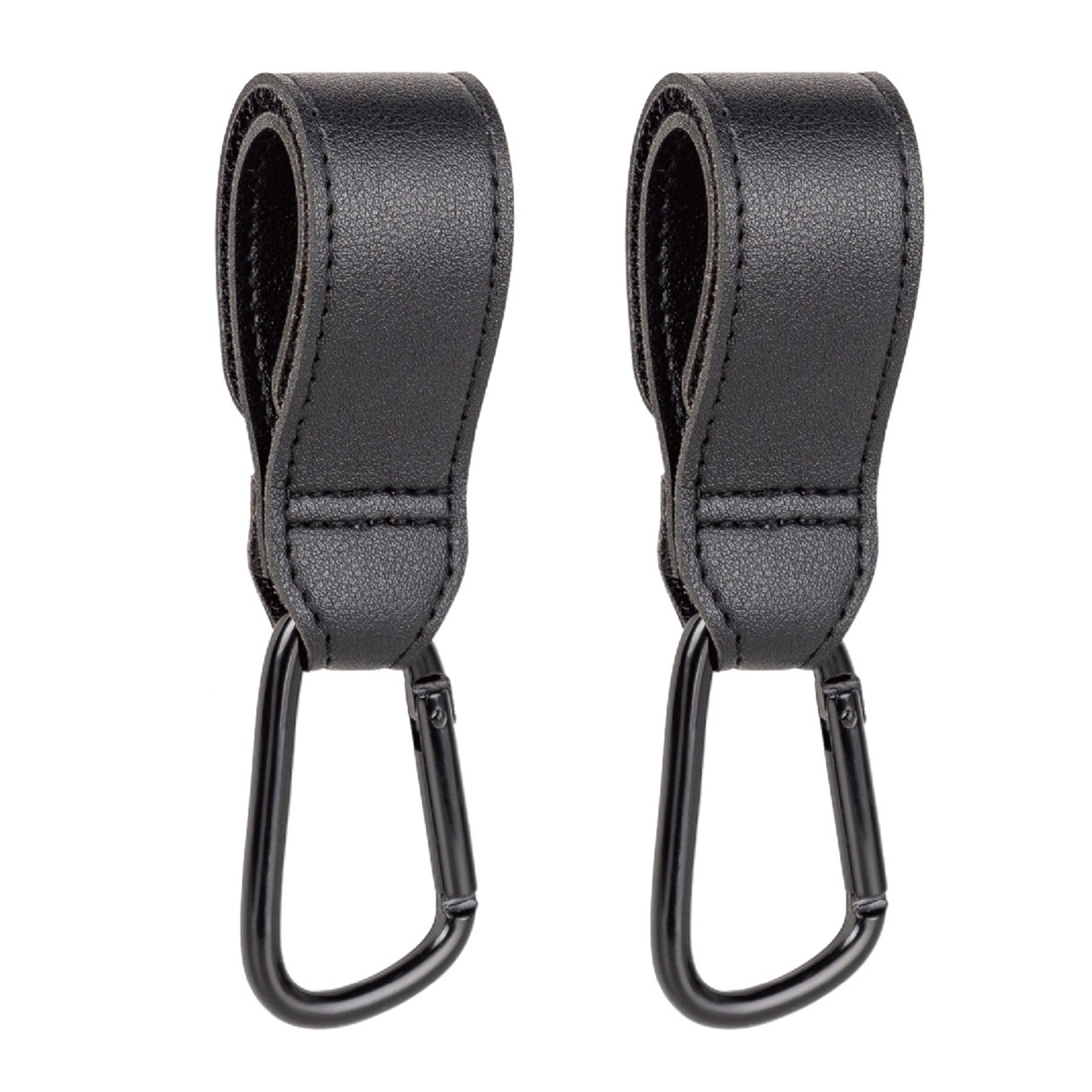 Titaniumbaby Karabiner Kinderwagenhaken StrollerHook - 2 Stück, (Universalhalterung für Taschen, Schirme uvm am Kinderwagengriff), mit Kunstlederschlaufe und Klettbefestigung