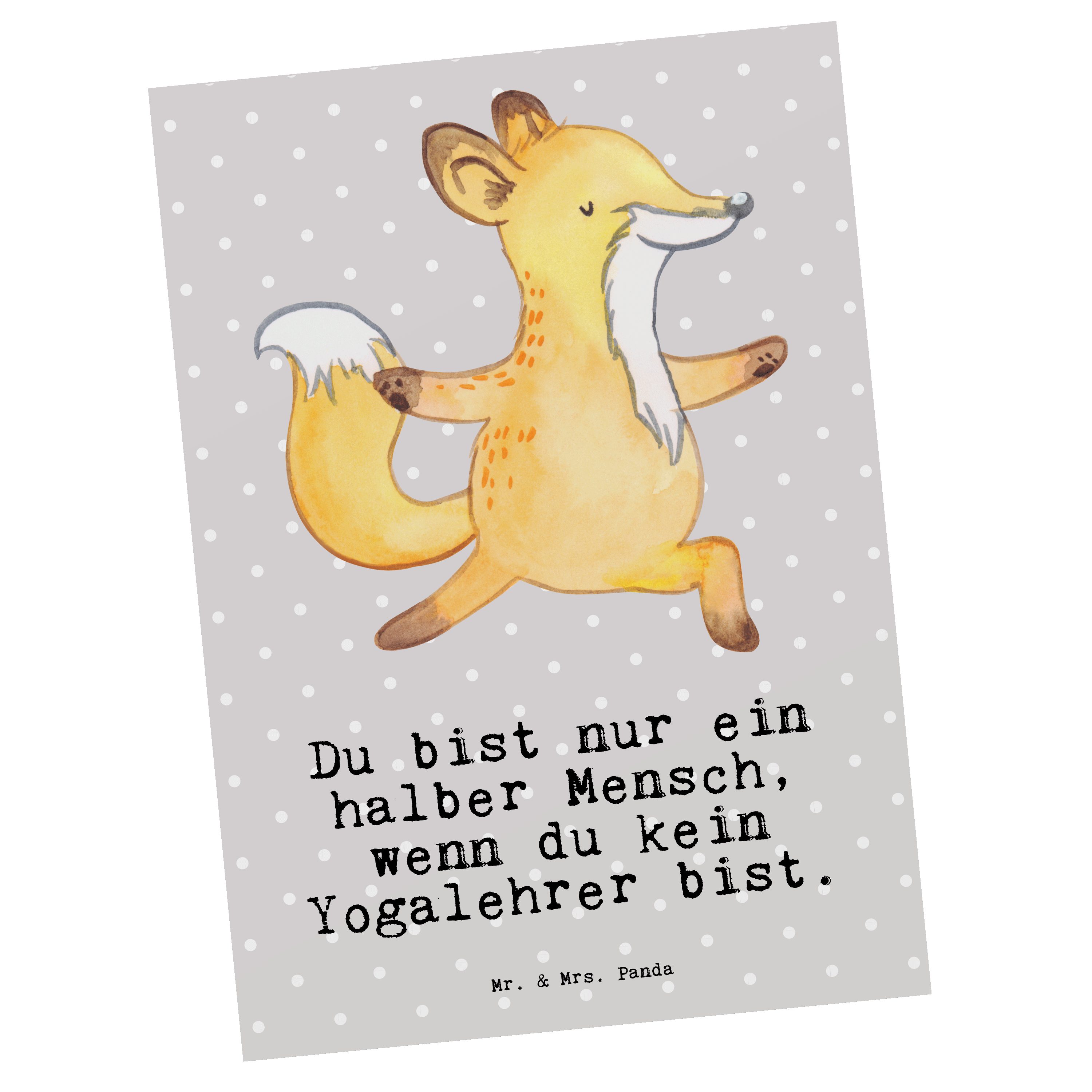Mr. & Mrs. Panda Postkarte Yogalehrer mit Herz - Grau Pastell - Geschenk, Schenken, Danke, Einla