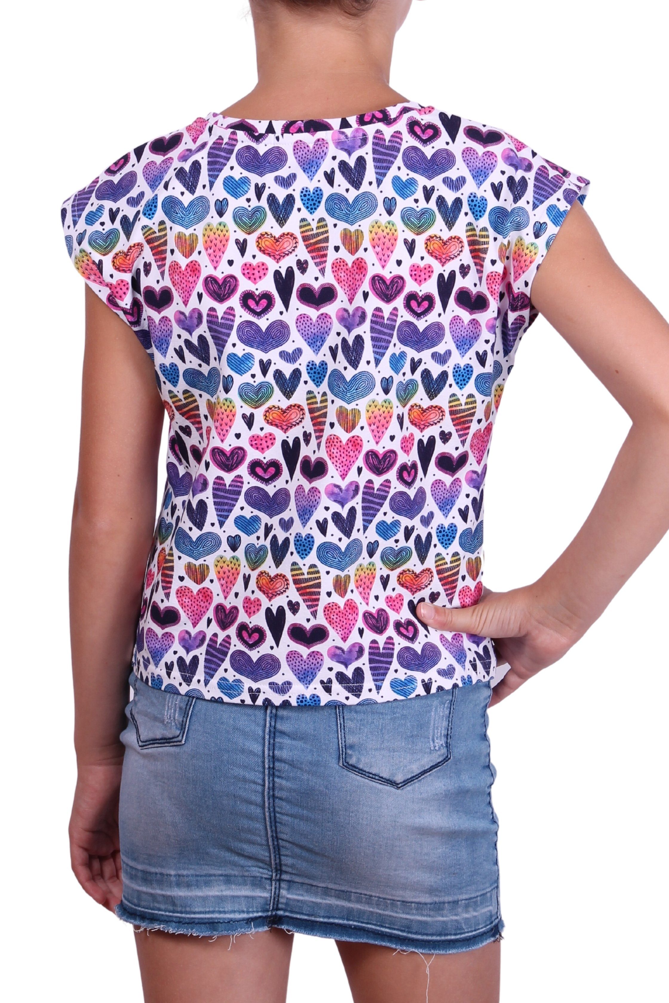 für Mädchen Print-Shirt mit T-Shirt Alloverprint, coolismo Baumwolle Rundhalsausschnitt, Herzchen-Print